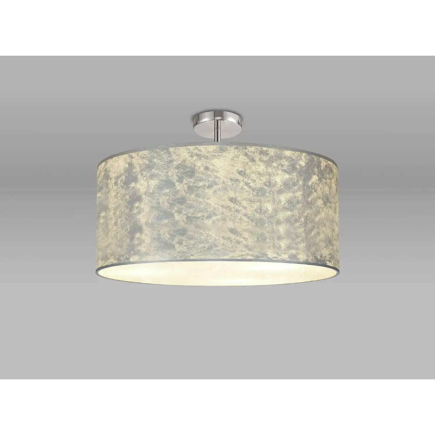 Baymont Polished Chrome 5 Light E27 Drop Flush Ceiling Fixture With 600mm Silver Leaf Shade