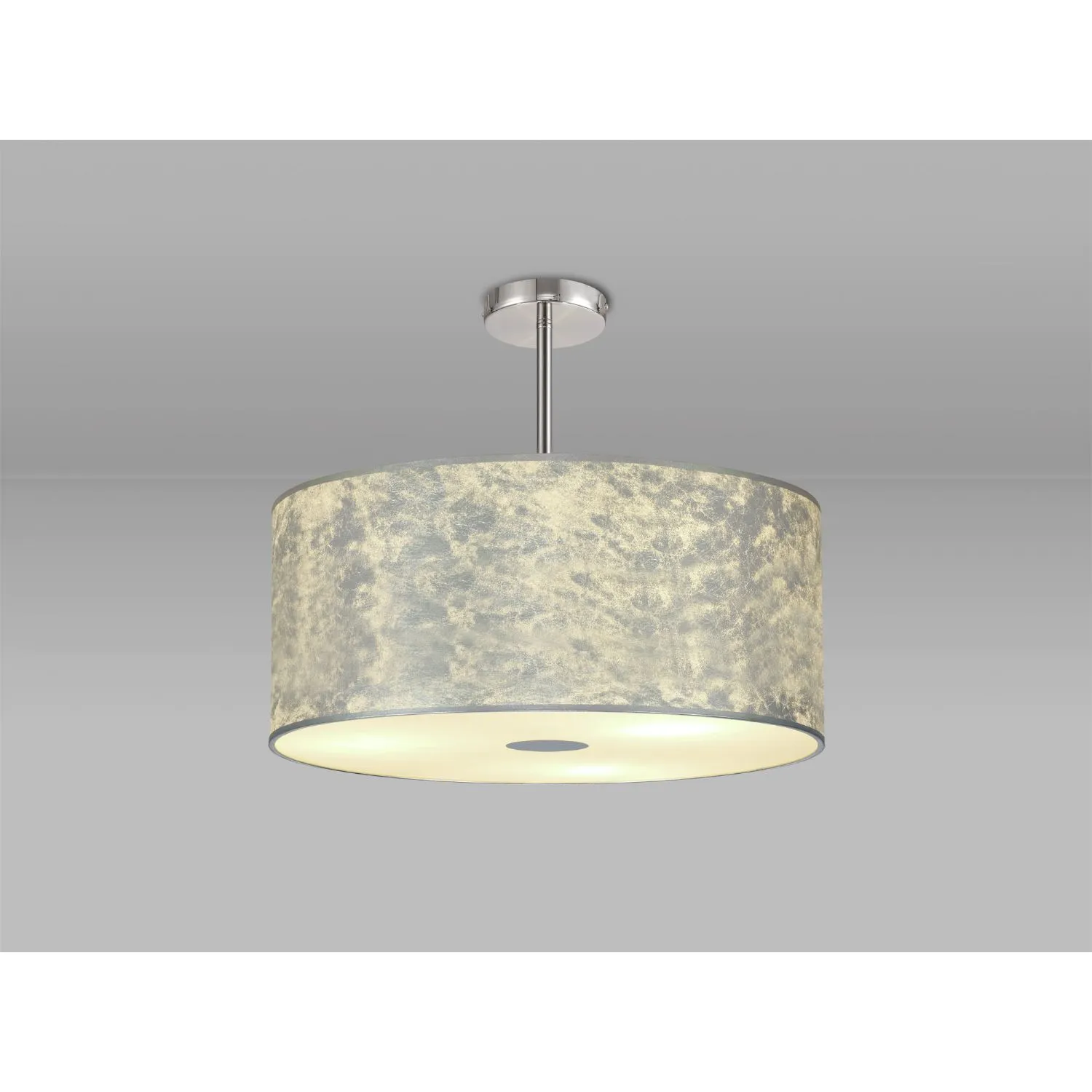 Baymont Polished Chrome 5 Light E27 Semi Flush Fixture With 600mm Silver Leaf Shade With Frosted Acrylic Diffuser With Polished Chrome Centre