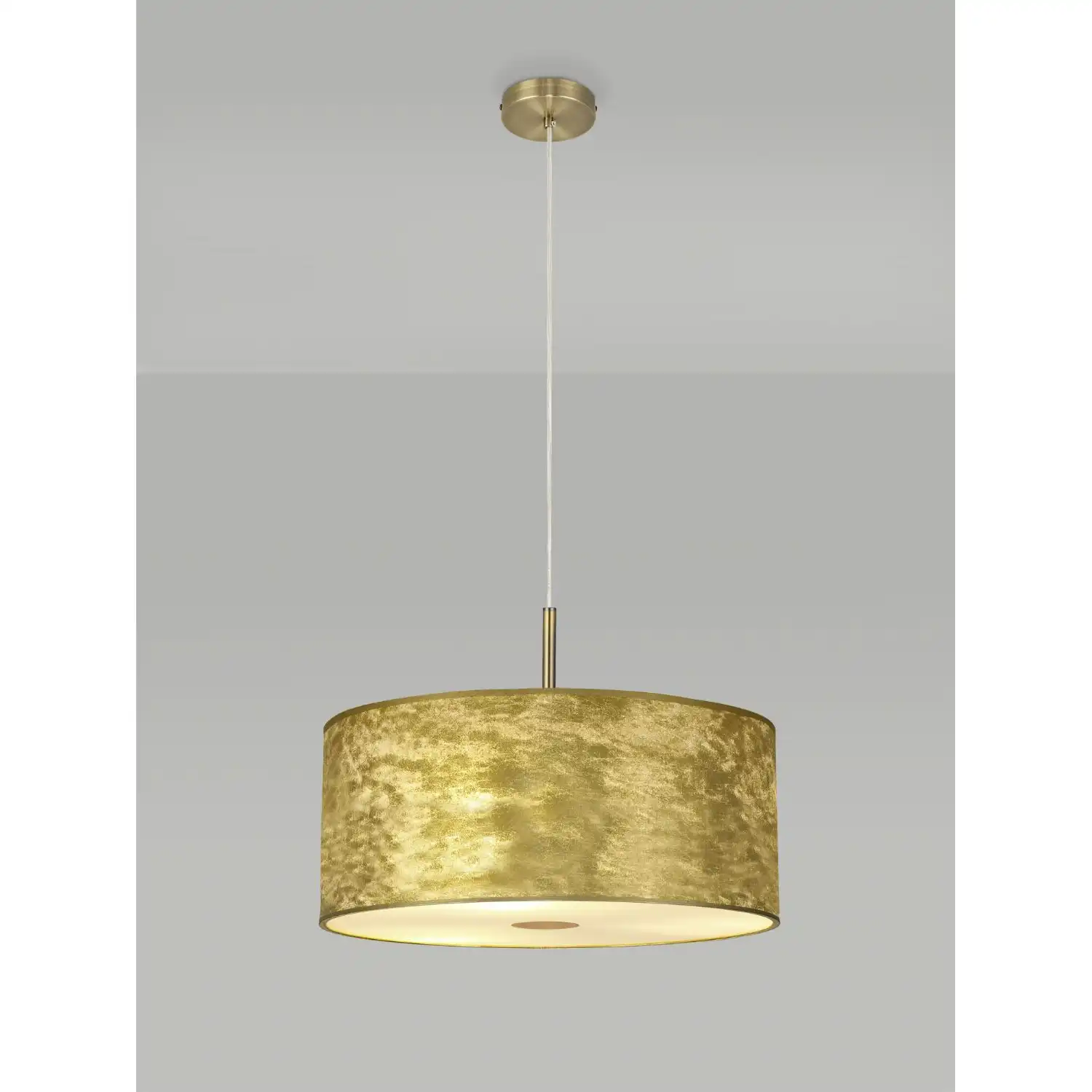 Baymont Antique Brass 3m 3 Light E27 Single Pendant With 500mm Gold Leaf Shade With Frosted Acrylic Diffuser With Antique Brass Centre