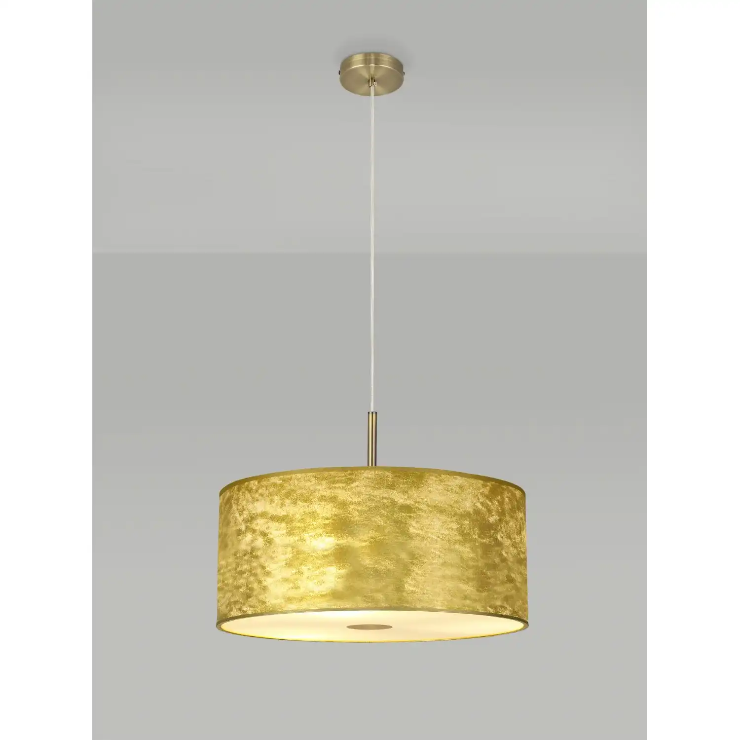 Baymont Antique Brass 3m 5 Light E27 Single Pendant With 500mm Gold Leaf Shade With Frosted Acrylic Diffuser With Antique Brass Centre