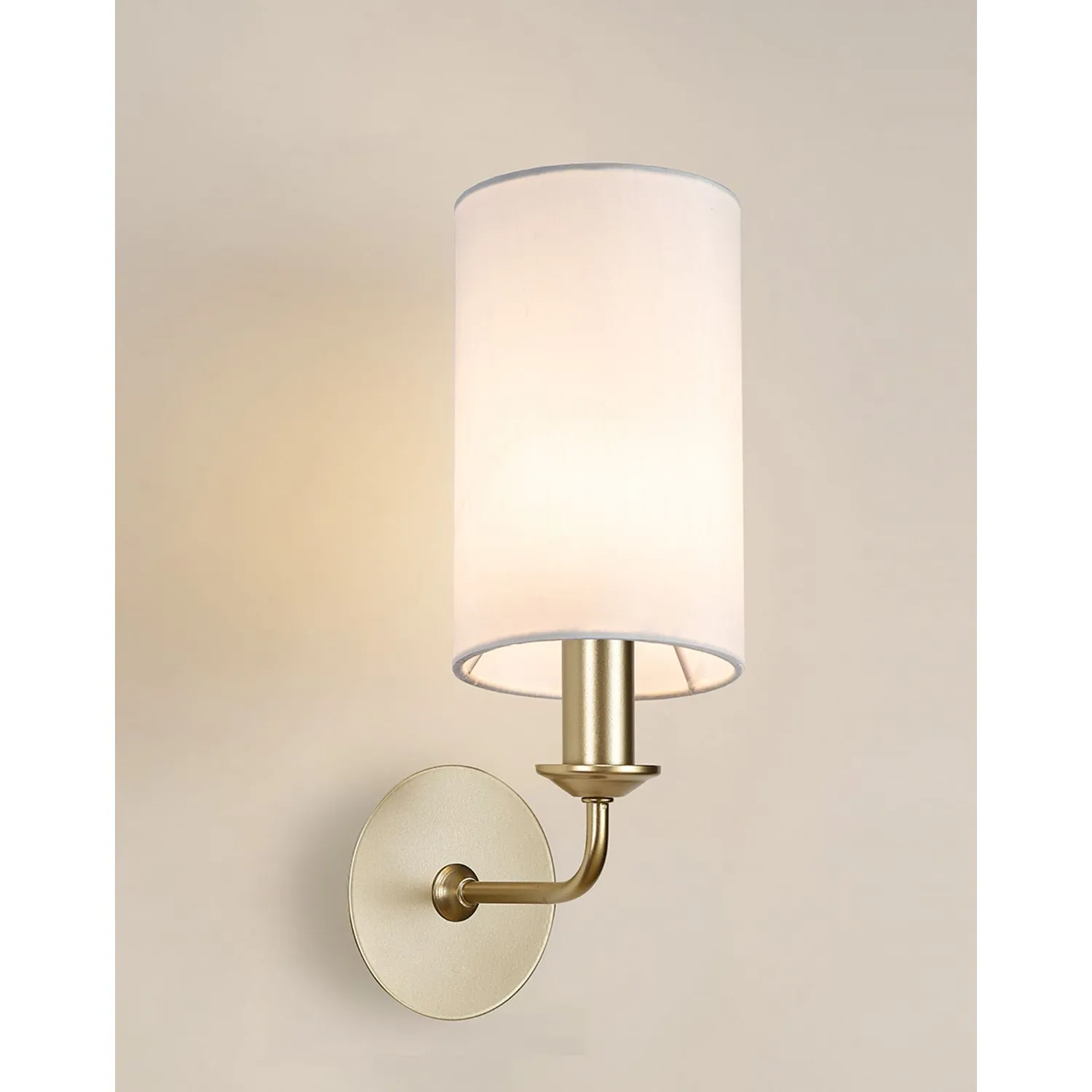 Banyan 1 Light Switched Wall Lamp With 120 x 200mm Faux Silk Fabric Shade Painted Champagne Gold White
