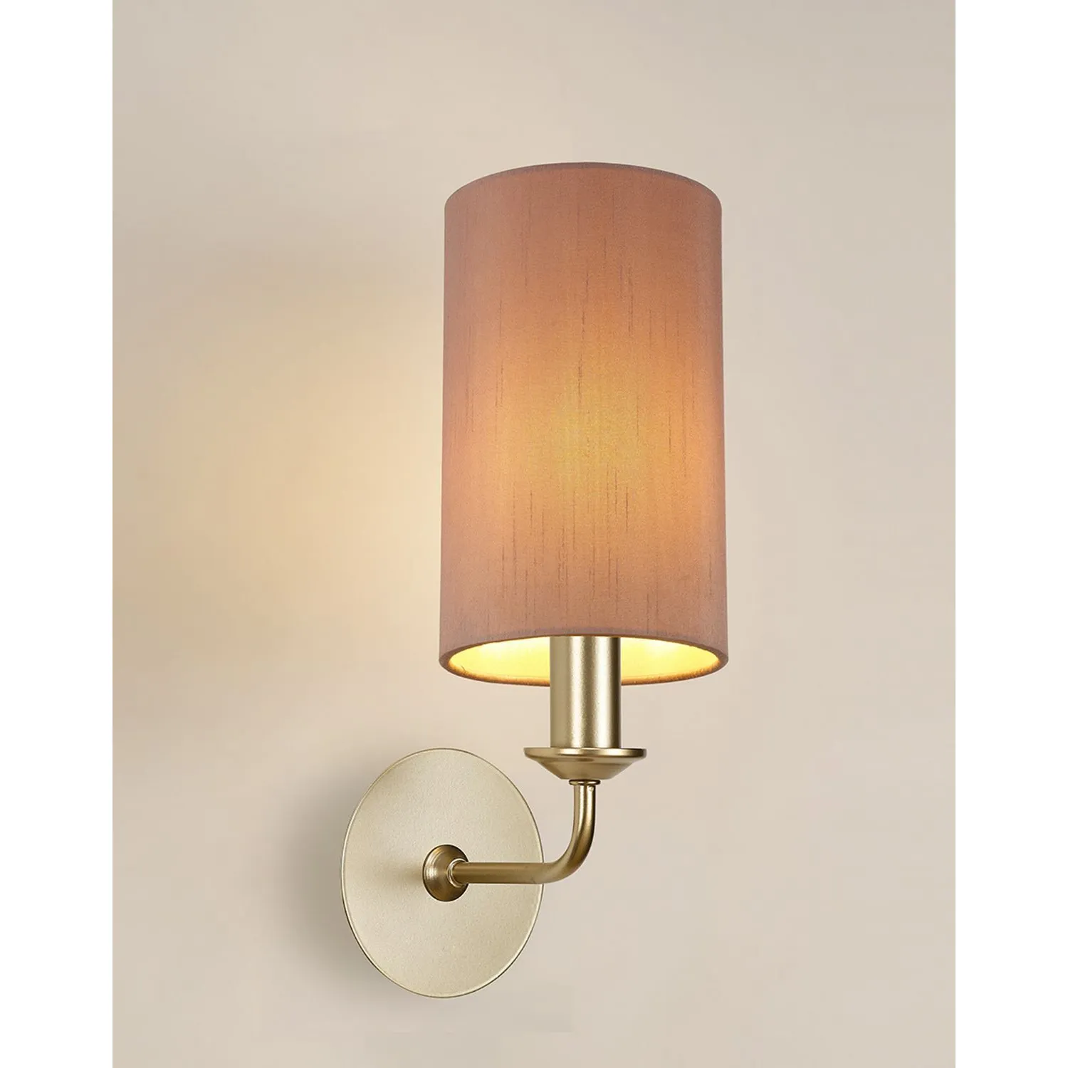 Banyan 1 Light Switched Wall Lamp With 120 x 200mm Dual Faux Silk Fabric Shade Painted Champagne Gold Taupe