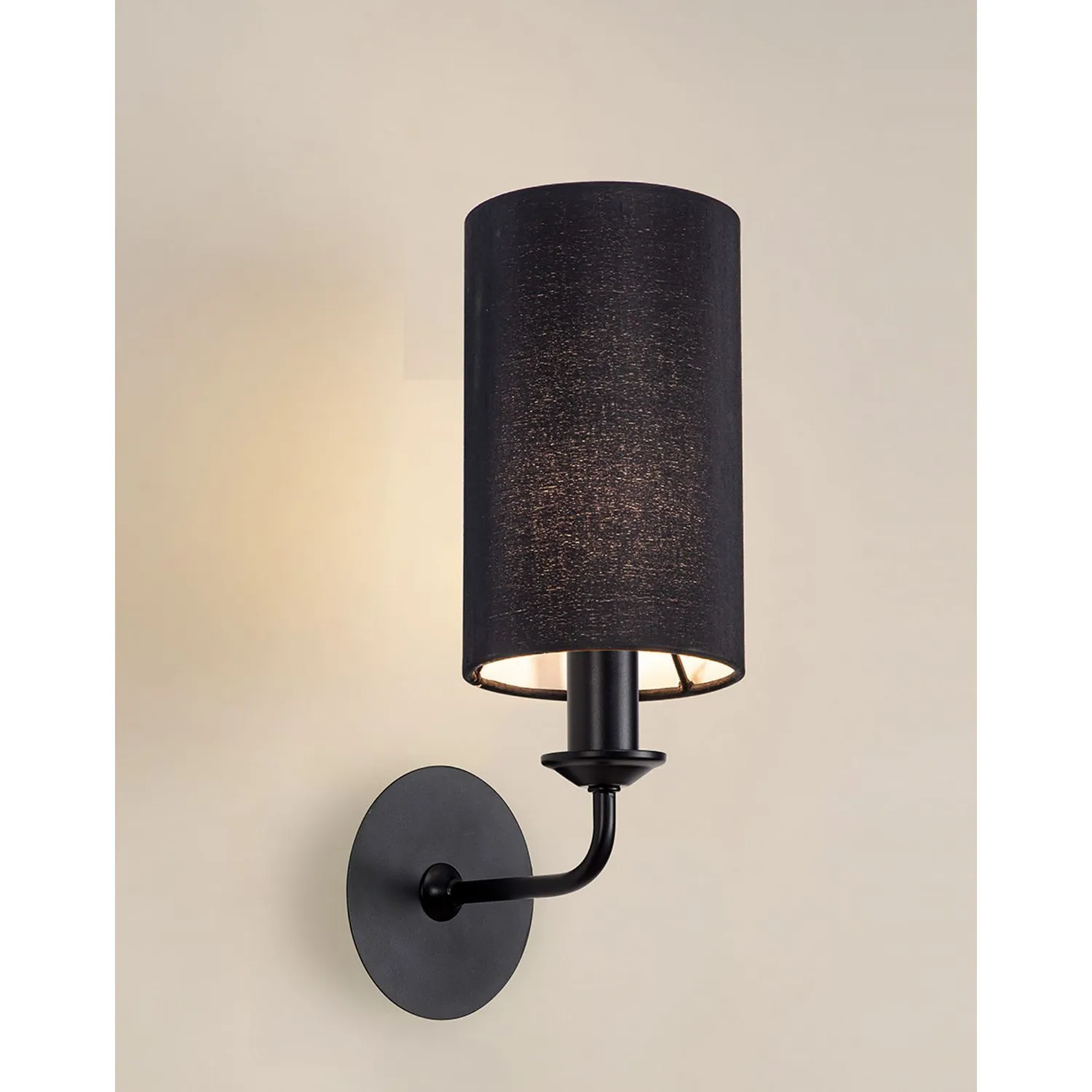 Banyan 1 Light Switched Wall Lamp With 120 x 200mm Faux Silk Fabric Shade Matt Black Black