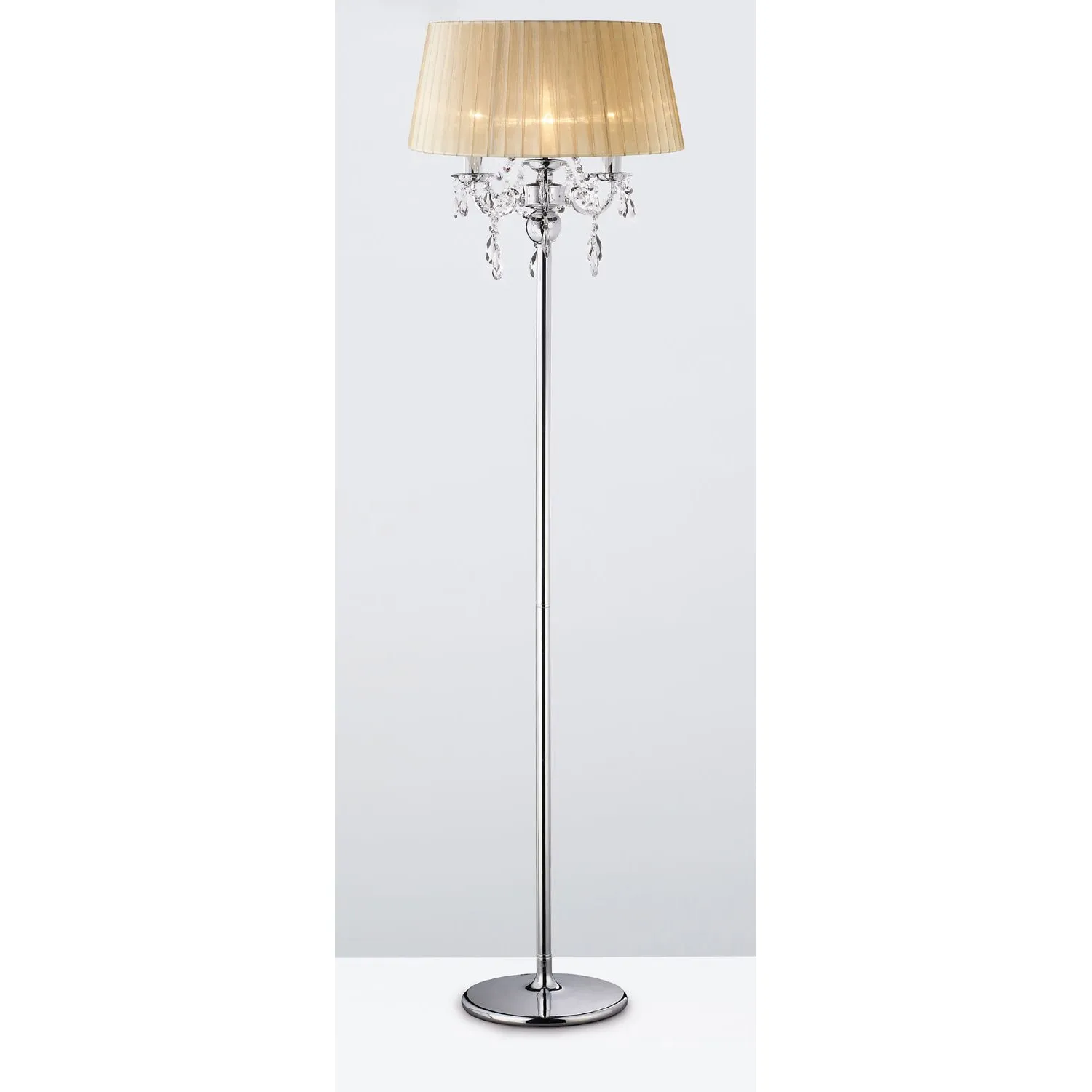 Olivia Floor Lamp With Soft Bronze Shade 3 Light E14 Polished Chrome Crystal, NOT LED CFL Compatible