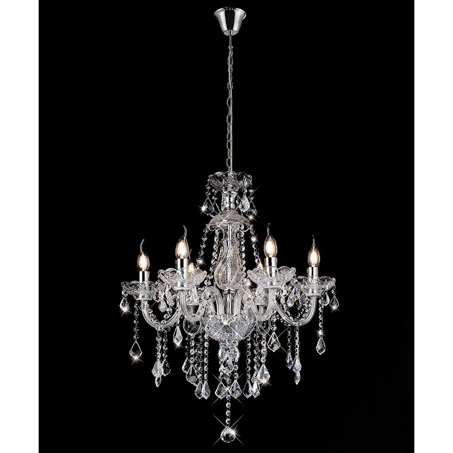 Tiana Pendant 6 Light E14 Polished Chrome Glass Crystal (Item is Not Suitable For Mail Order Sales, COLLECTION ONLY)