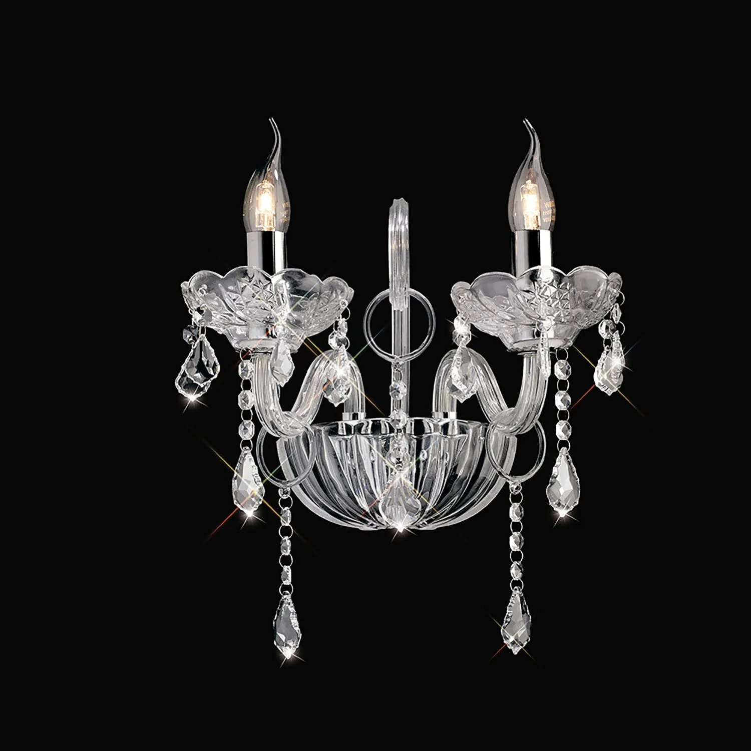 Tiana Wall Lamp 2 Light E14 Polished Chrome Glass Crystal (Item is Not Suitable For Mail Order Sales, COLLECTION ONLY)
