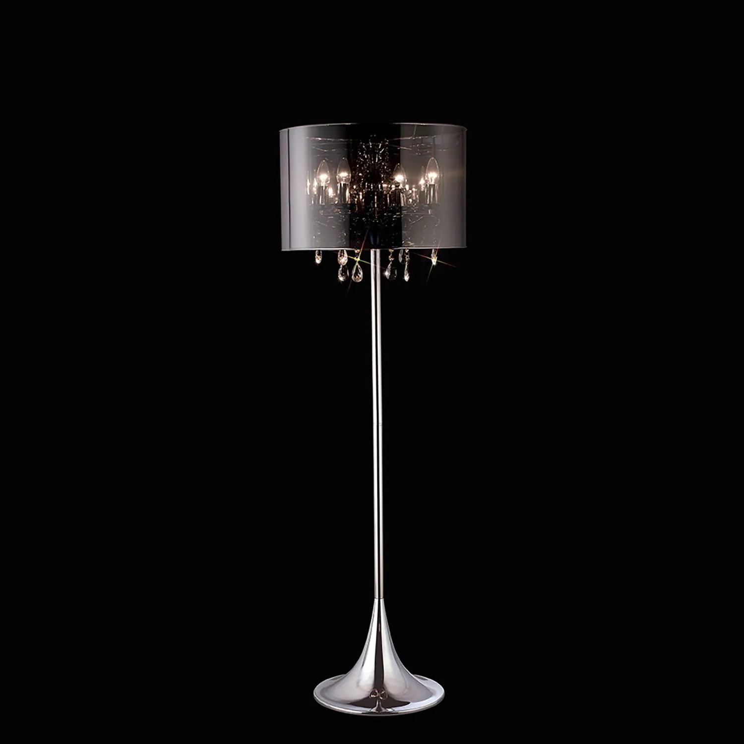 Trace Floor Lamp With Chrome Shade 4 Light E14 Polished Chrome PVC Crystal, NOT LED CFL Compatible