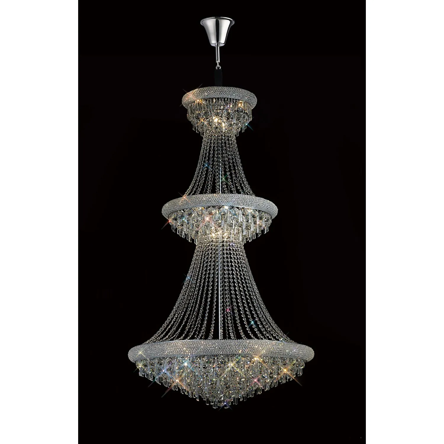 Alexandra Pendant 3 Tier 29 Light E14 Polished Chrome Crystal (Pallet Shipment Only), (ITEM REQUIRES CONSTRUCTION CONNECTION) Item Weight: 64.8kg
