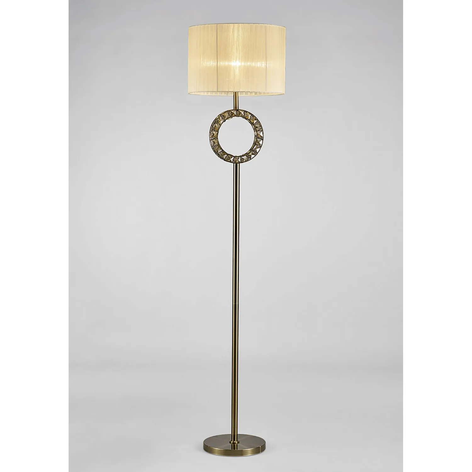 Florence Round Floor Lamp With Cream Shade 1 Light E27 Antique Brass Crystal Item Weight: 18.24kg