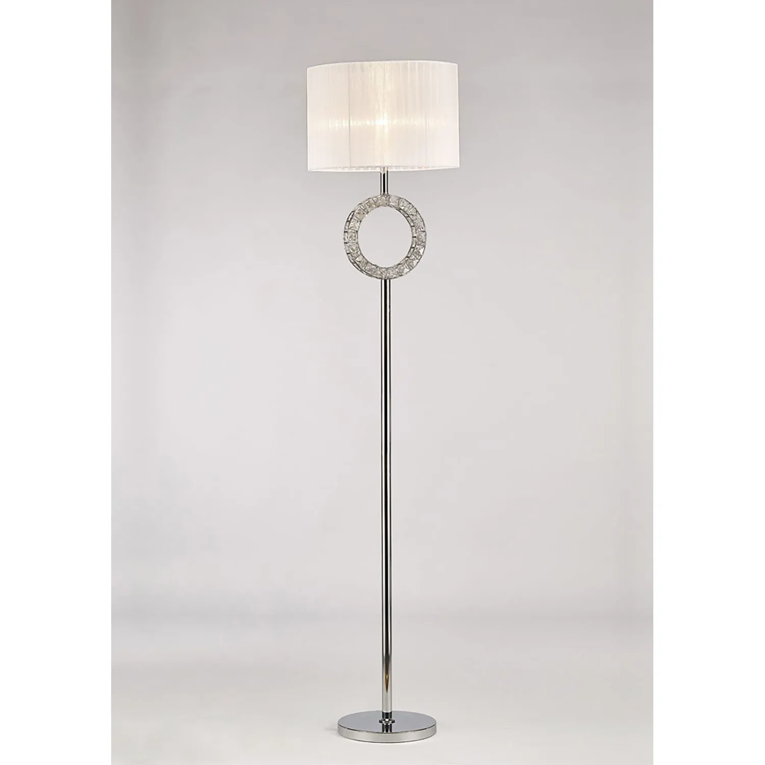 Florence Round Floor Lamp With White Shade 1 Light E27 Polished Chrome Crystal Item Weight: 18.29kg