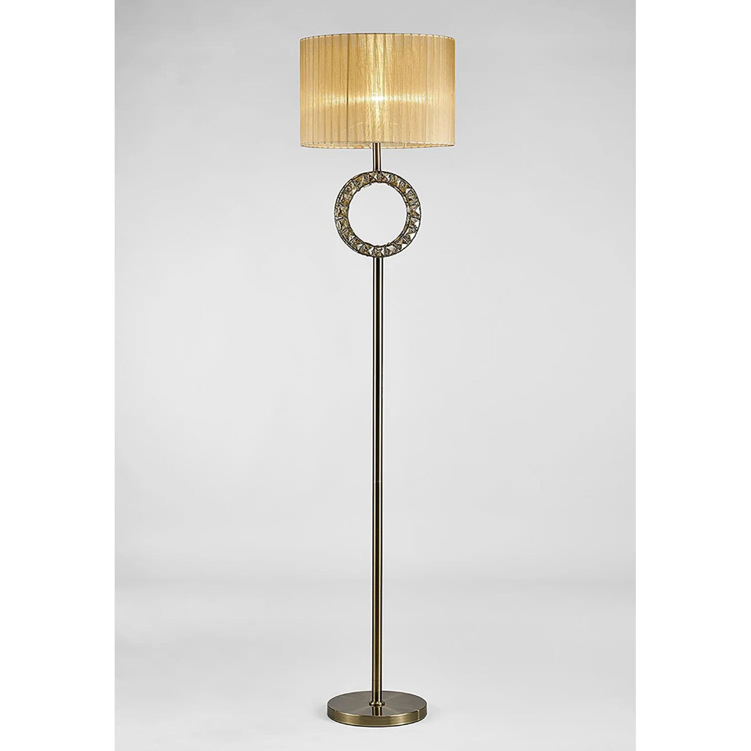 Florence Round Floor Lamp With Soft Bronze Shade 1 Light E27 Antique Brass Crystal Item Weight: 18.4kg