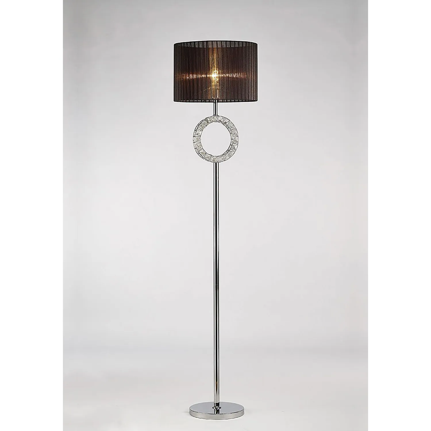 Florence Round Floor Lamp With Black Shade 1 Light E27 Polished Chrome Crystal Item Weight: 19.07kg