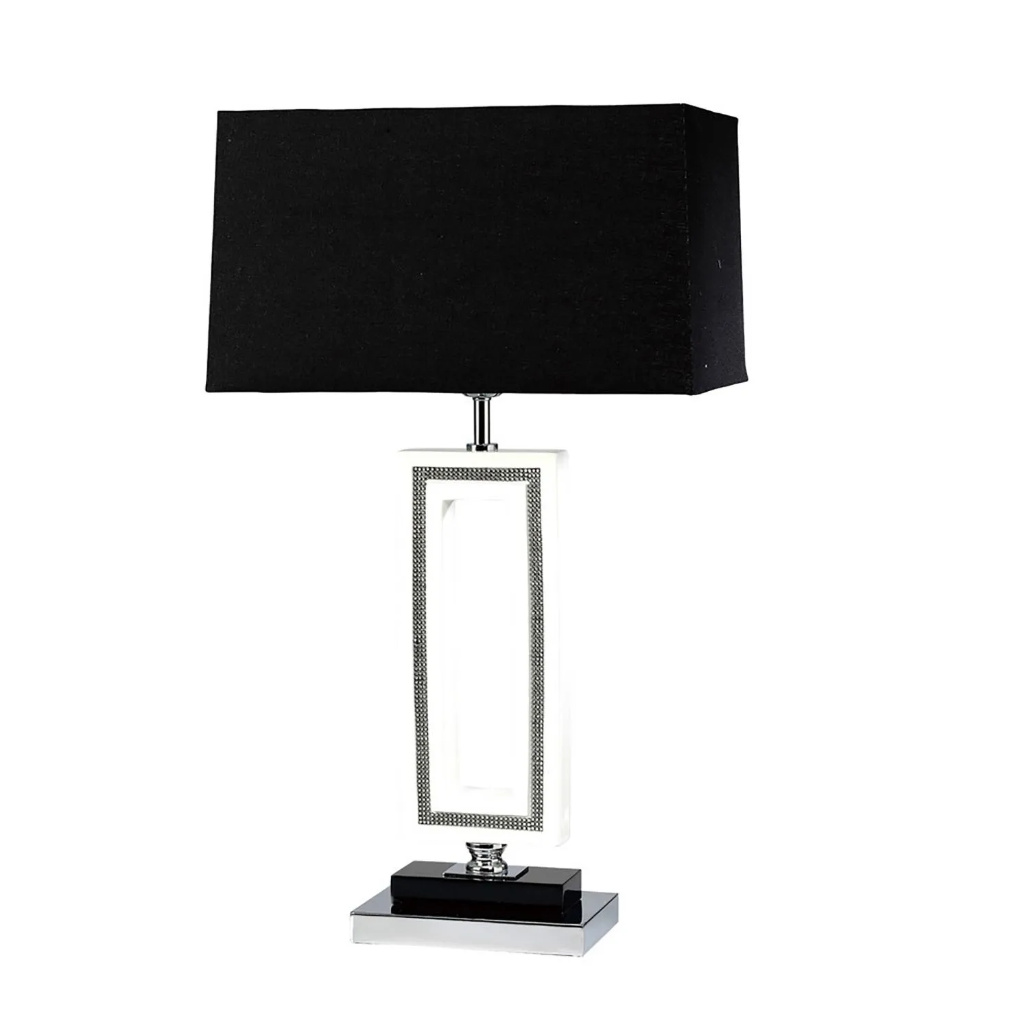 (DH) Linea Table Lamp Rectangle 1 Light E27 With Black Shade Polished Chrome Black Crystal