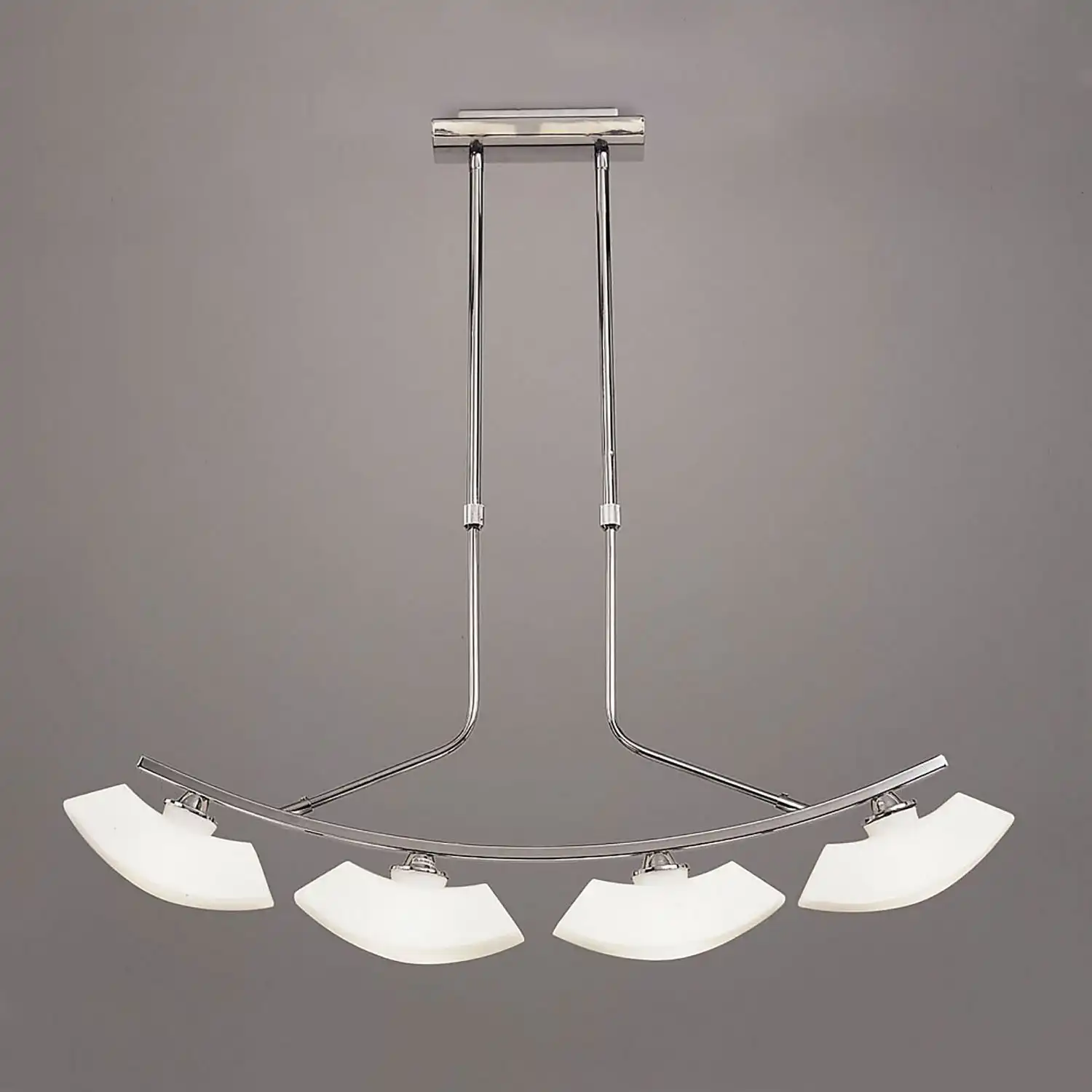 Lupa Telescopic Pendant Curved Linear Bar 4 Light G9, Polished Chrome Frosted White Glass