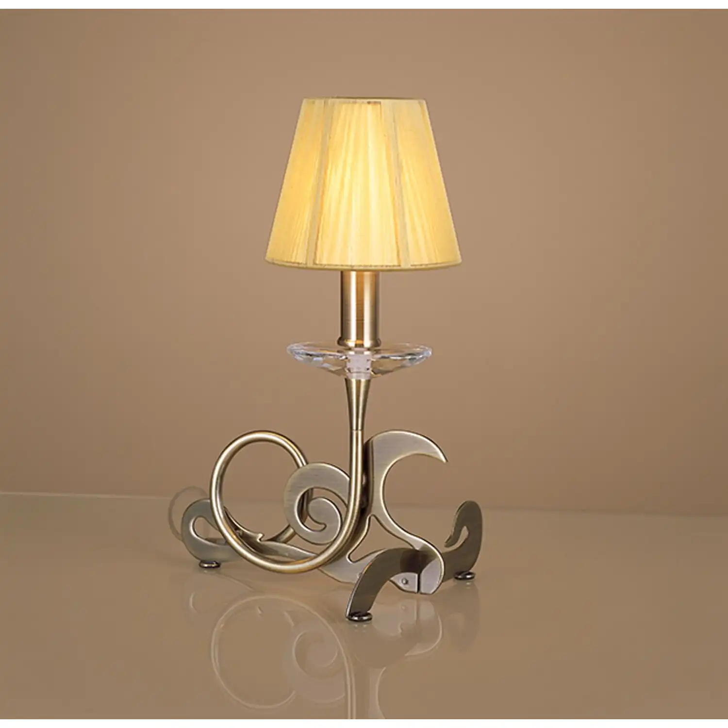 Acanto Table Lamp 1 Light E14, Antique Brass With Amber Cream Shade