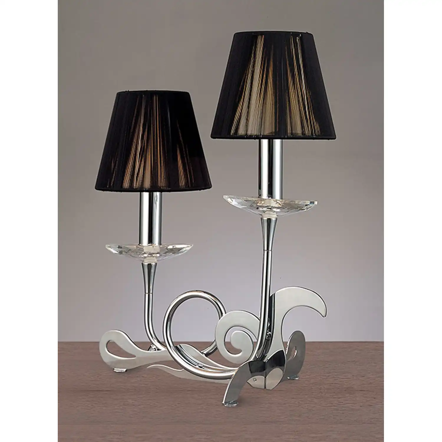 Acanto Table Lamp 2 Light E14, Polished Chrome With Black Shades