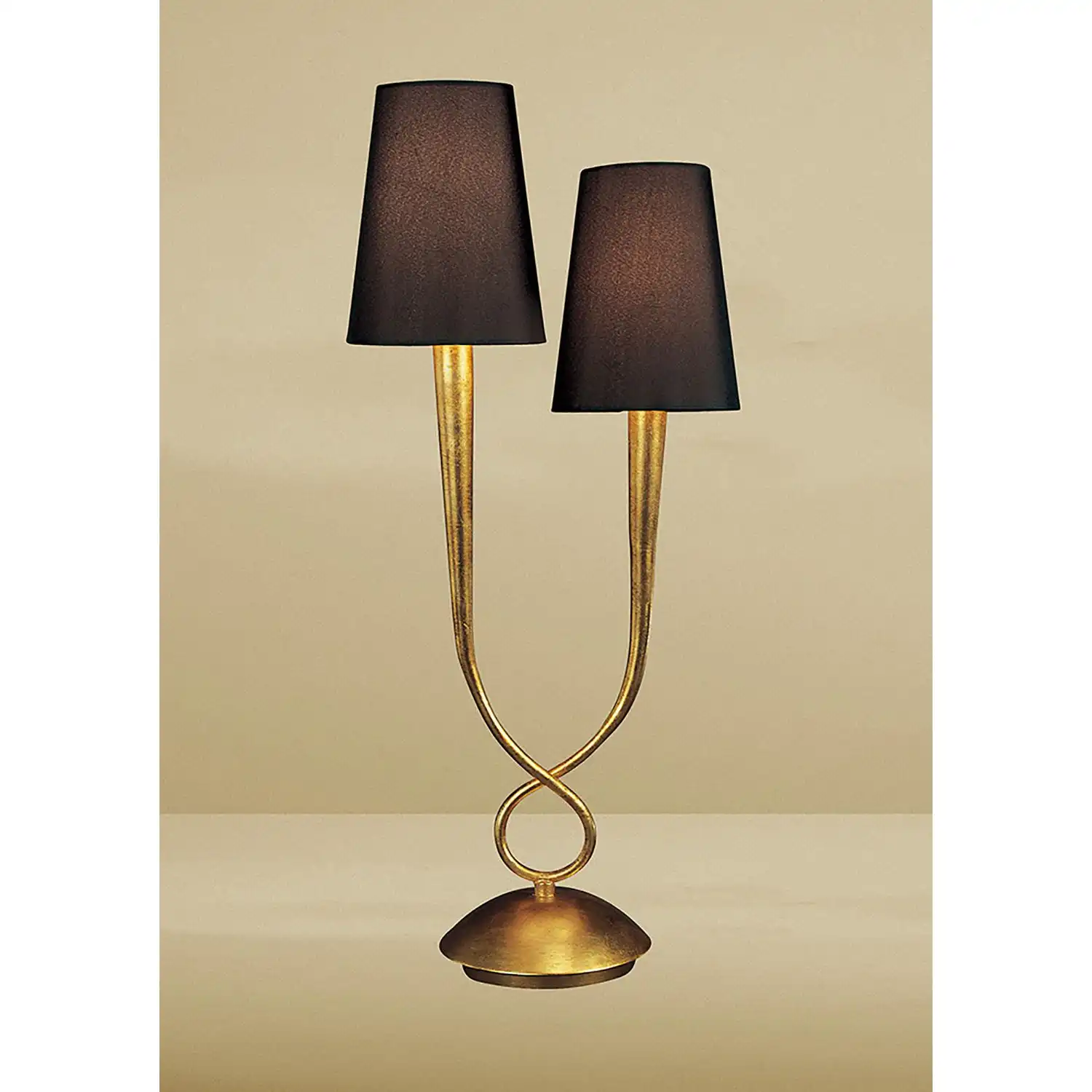 Paola Table Lamp 2 Light E14, Gold Painted With Black Shades