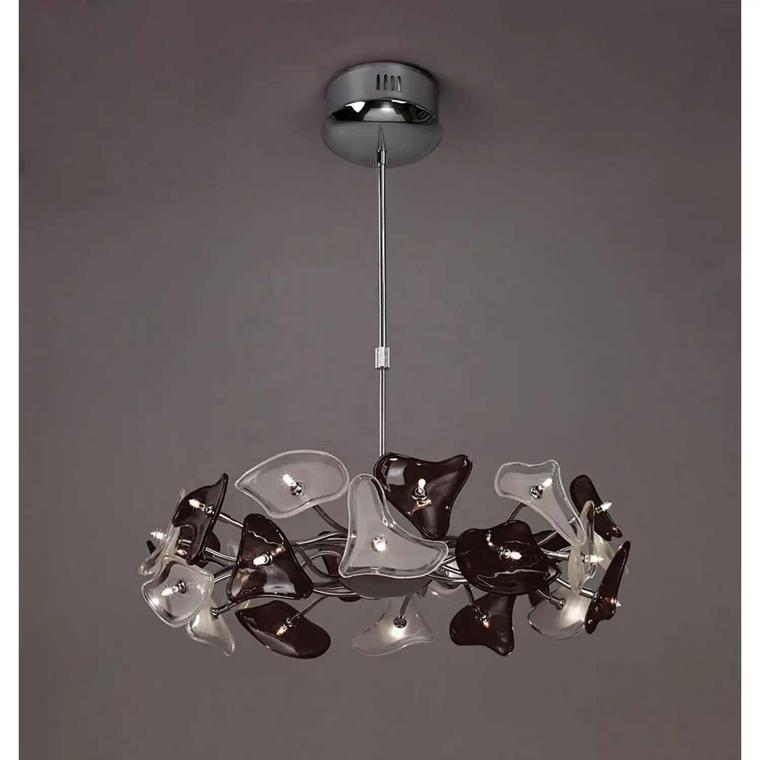 Otto Pendant 24 Light G4 Ring, Polished Chrome Frosted Glass Black Glass, NOT LED CFL Compatible