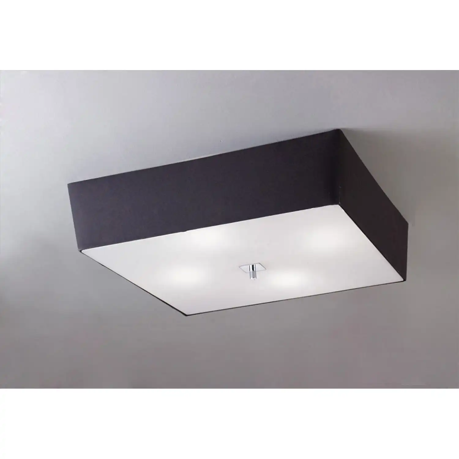 Akira Square Flush Ceiling 4 Light E27, Polished Chrome Frosted Glass With Black Shade