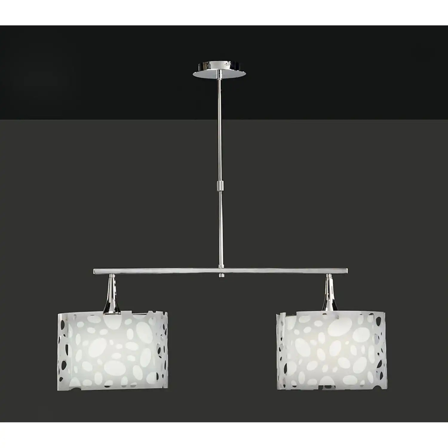 Lupin Linear Pendant 2 Light E27 Line Large, Gloss White, White Acrylic, Polished Chrome, CFL Lamps INCLUDED