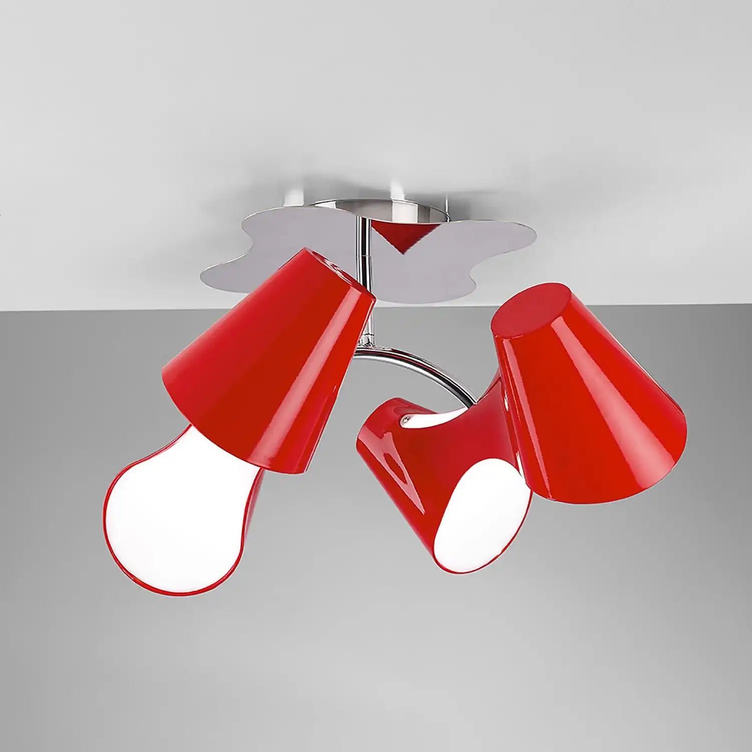 Ora Ceiling 2 Arm 4 Light E27, Gloss Red White Acrylic Polished Chrome, CFL Lamps INCLUDED