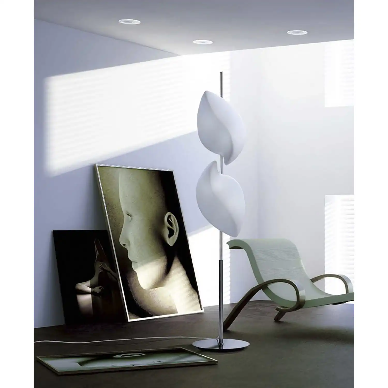 Natura Floor Lamp 4 Light E27 Indoor, Polished Chrome Opal White