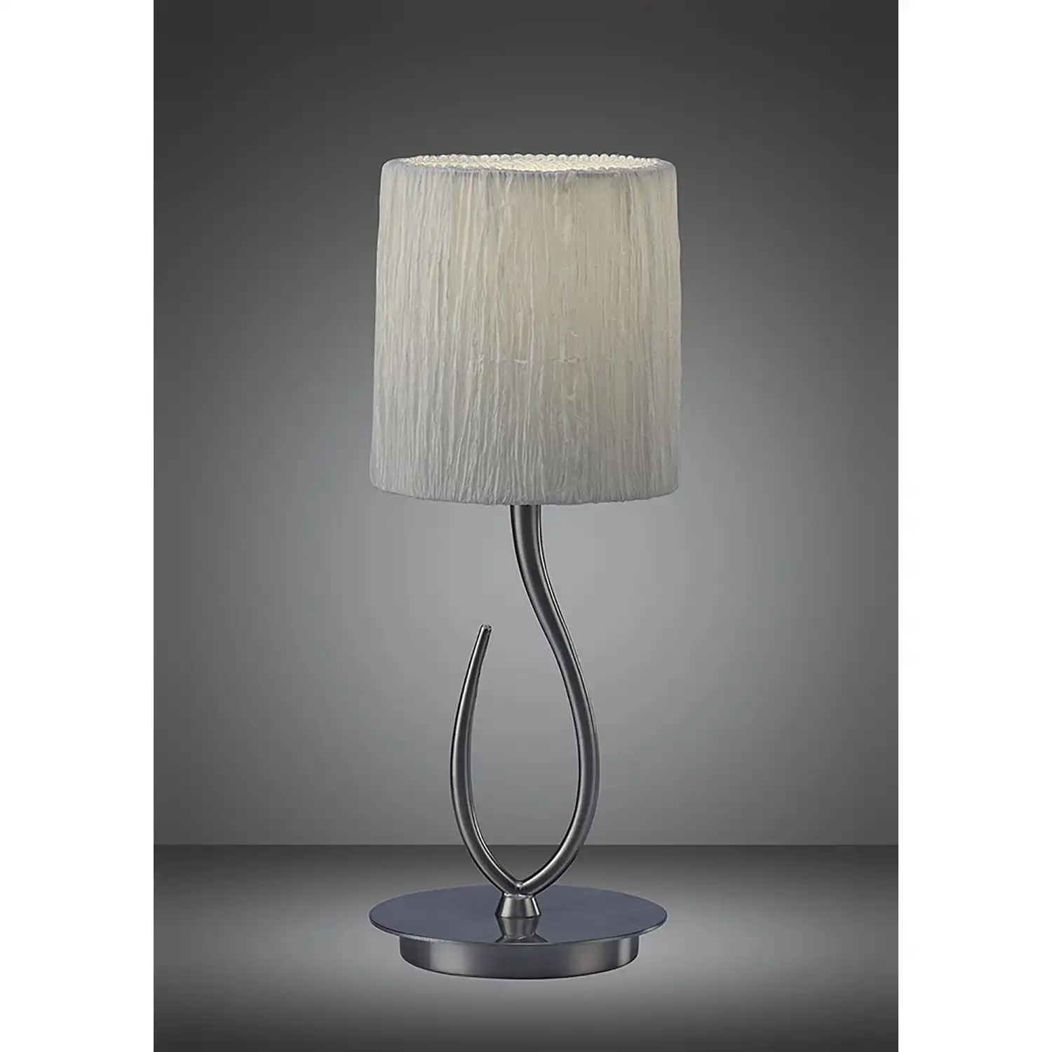Lua Table Lamp 1 Light E27, Satin Nickel Small With White Shade