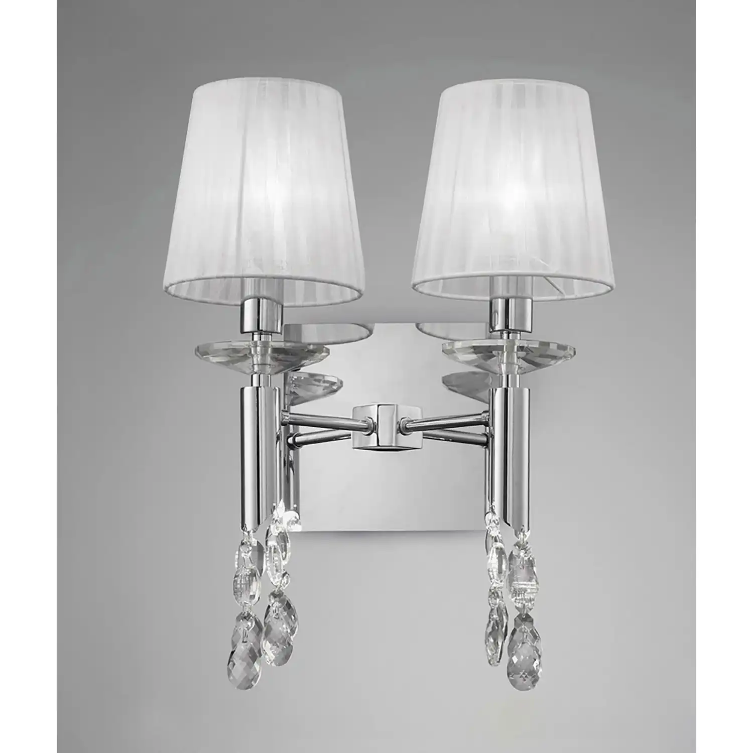 Tiffany Wall Lamp Switched 2+2 Light E14+G9, Polished Chrome With White Shades And Clear Crystal