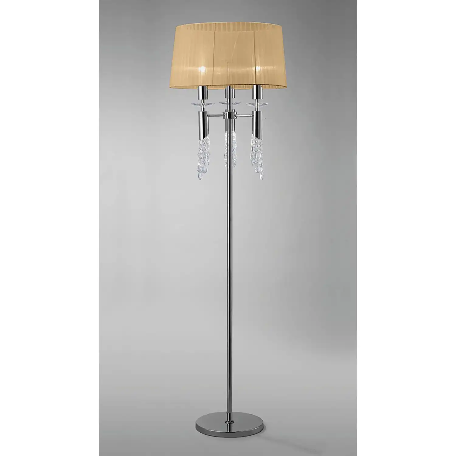 Tiffany Floor Lamp 3+3 Light E27+G9, Polished Chrome With Soft Bronze Shade And Clear Crystal