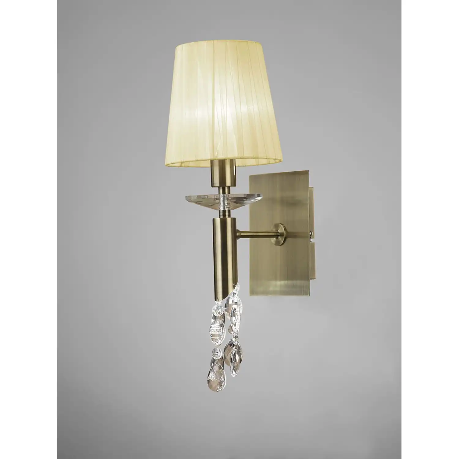 Tiffany Wall Lamp Switched 1+1 Light E14+G9, Antique Brass With Cream Shade And Clear Crystal