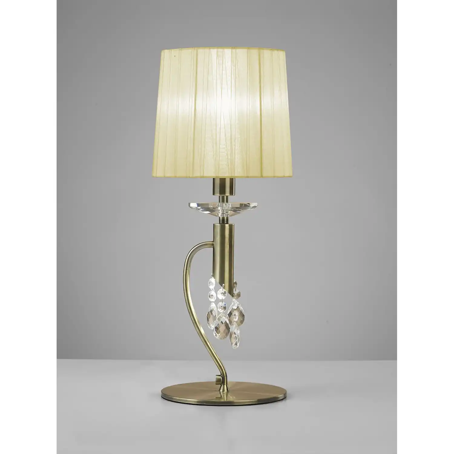 Tiffany Table Lamp 1+1 Light E14+G9, Antique Brass With Cream Shade And Clear Crystal