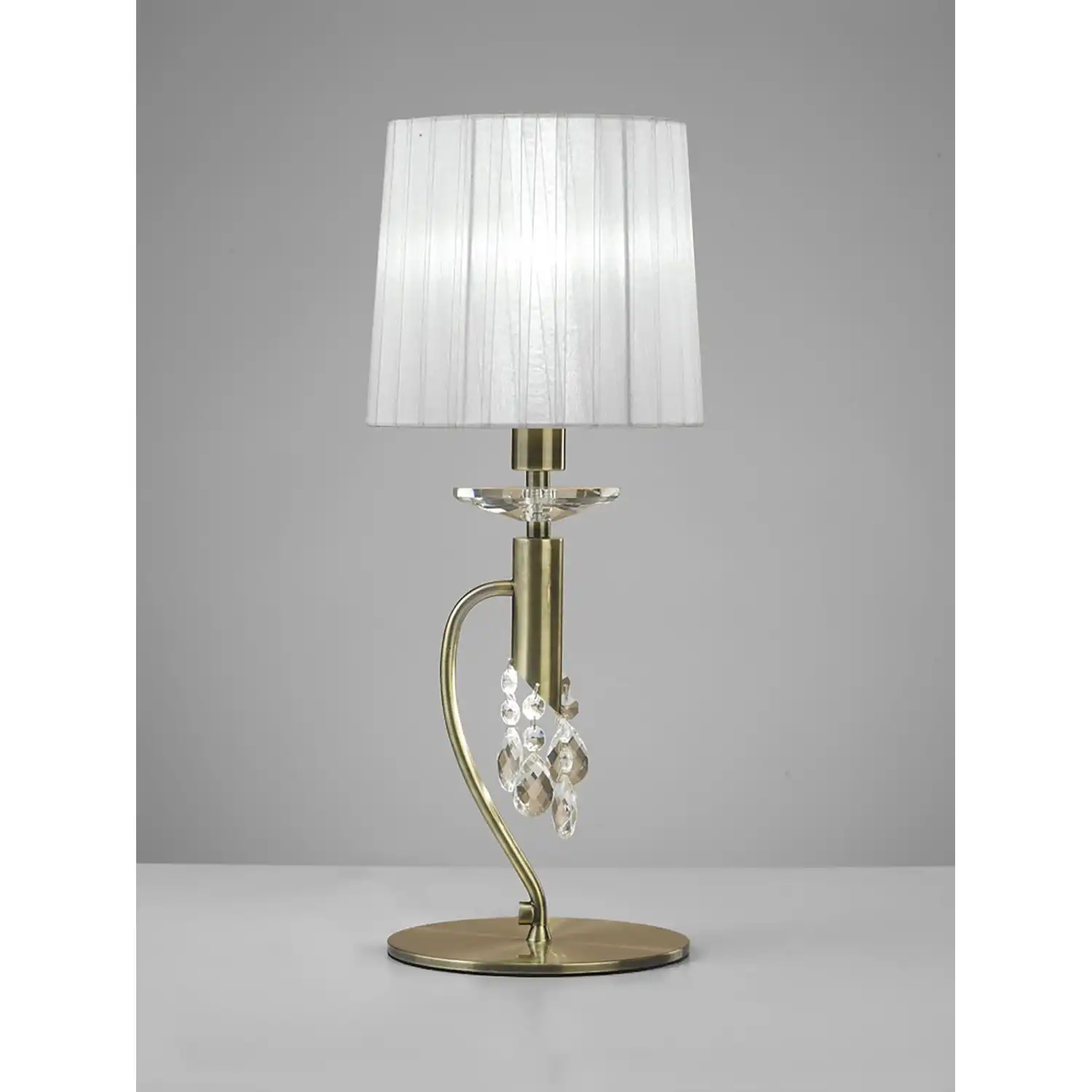 Tiffany Table Lamp 1+1 Light E14+G9, Antique Brass With White Shade And Clear Crystal