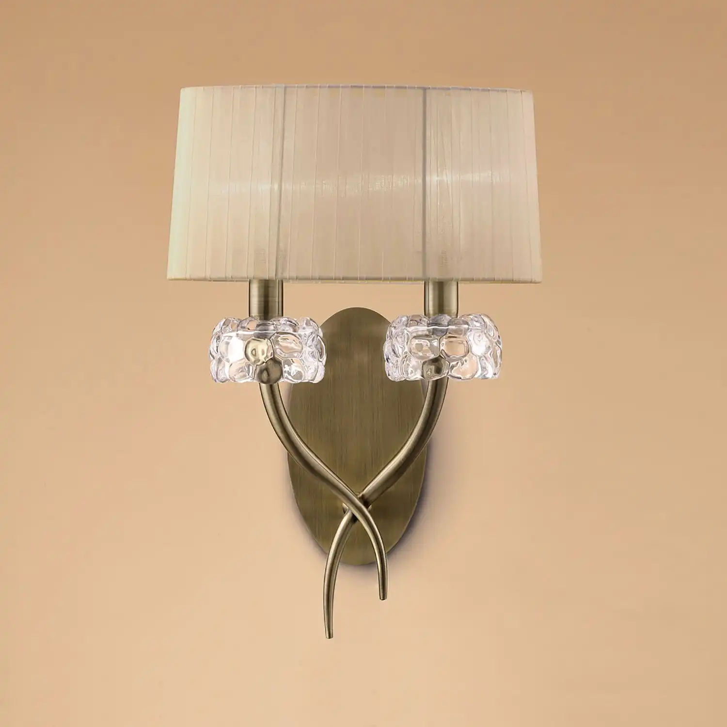 Loewe Wall Lamp Switched 2 Light E14, Antique Brass With Soft Bronze Shade