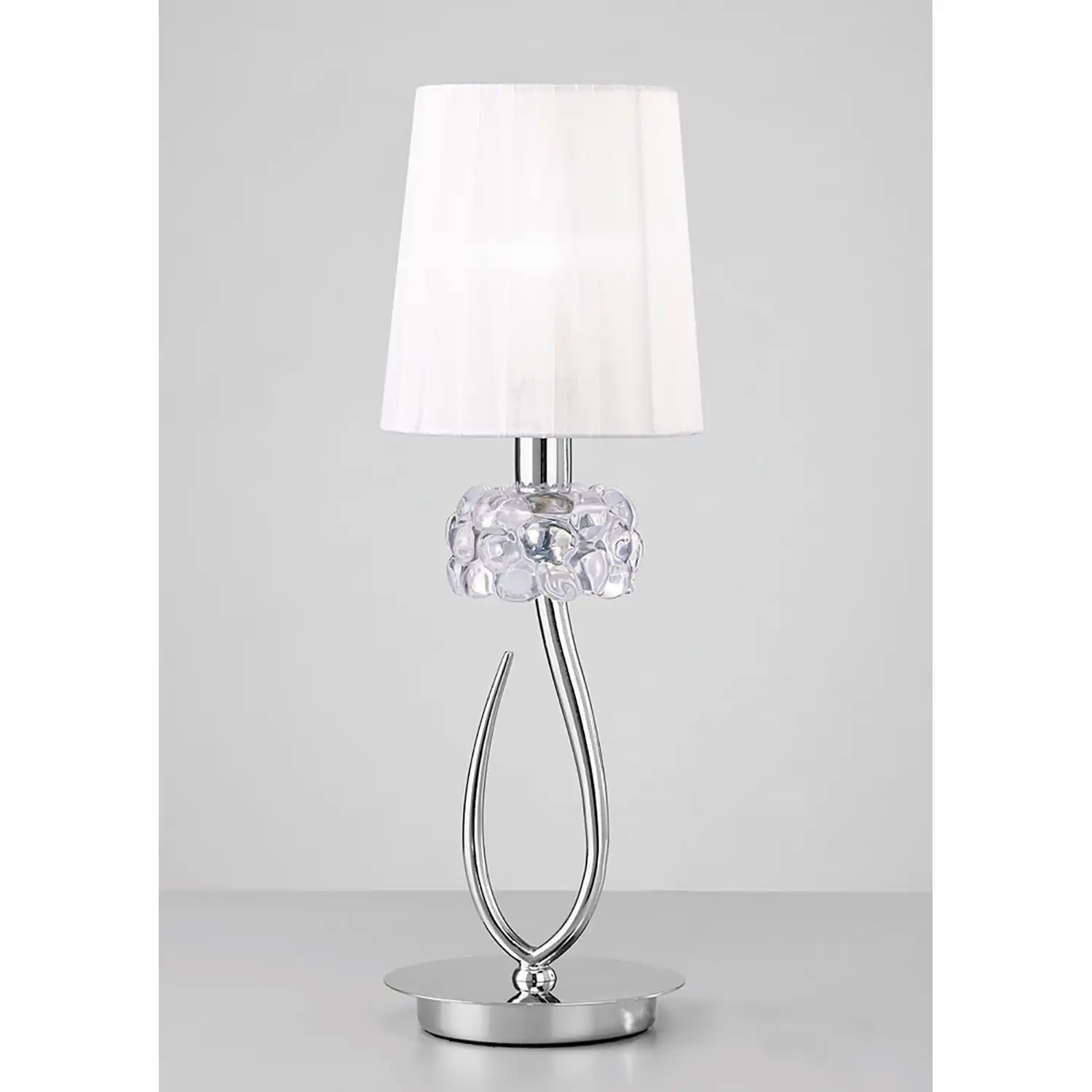 Loewe Table Lamp 1 Light E14 Small, Polished Chrome With White Shade