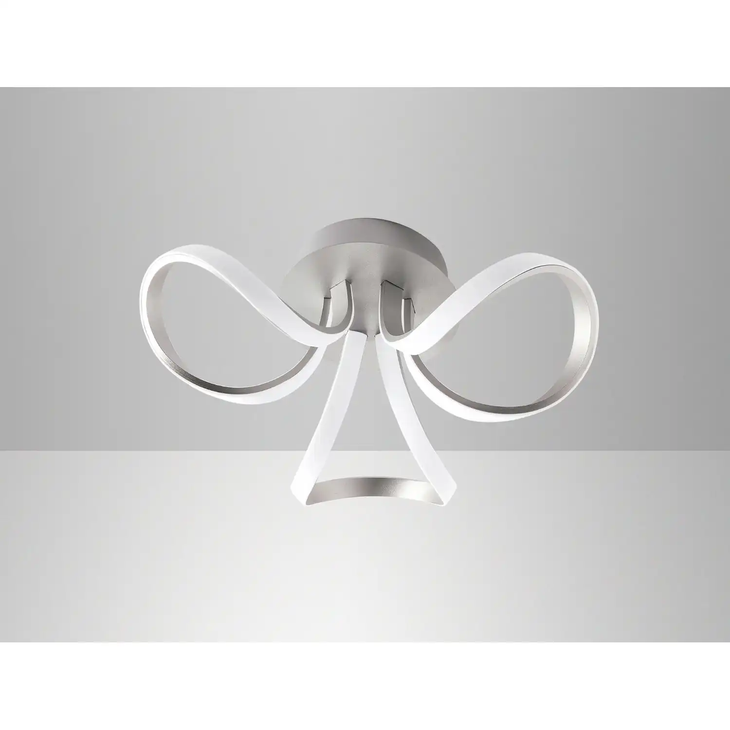 Knot Dimmable Ceiling 48cm Round 36W LED 3 Looped Arms 3000K, Silver Frosted Acrylic
