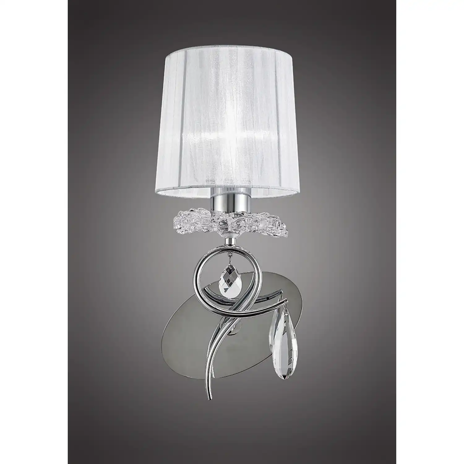 Louise Wall Lamp 1 Light E27 With White Shade Polished Chrome Clear Crystal