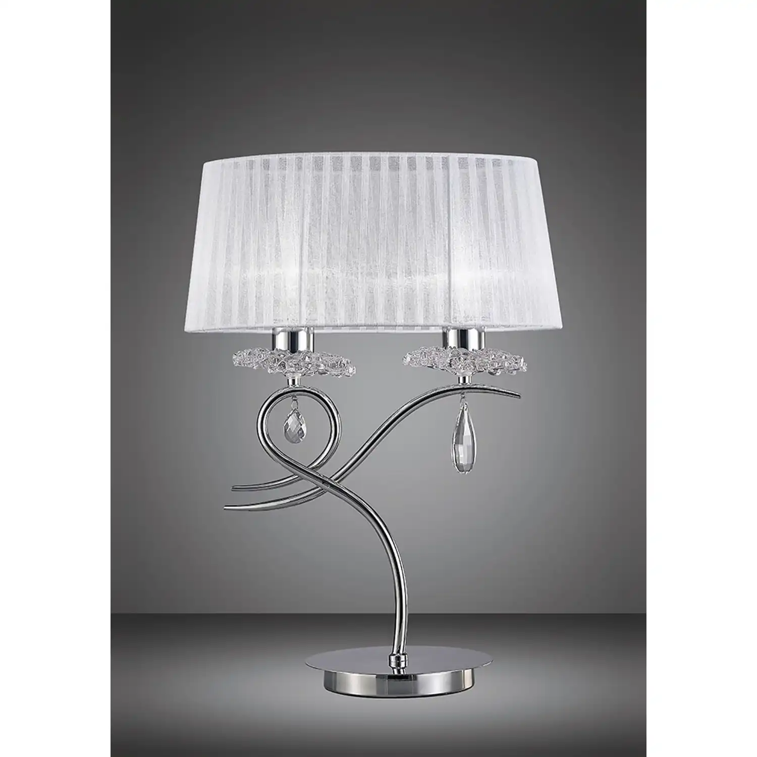 Louise Table Lamp 2 Light E27 Large With White Shade Polished Chrome Clear Crystal