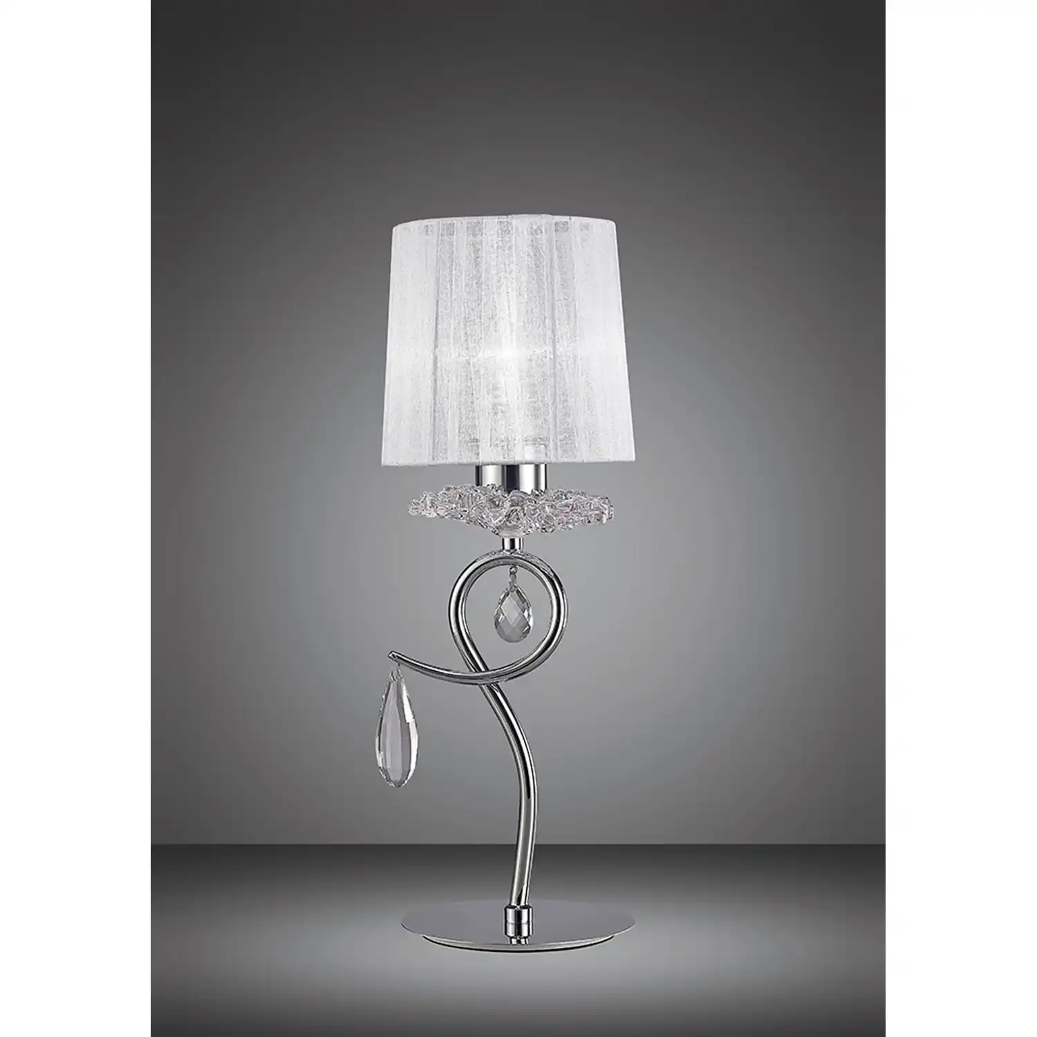Louise Table Lamp 1 Light E27 With White Shade Polished Chrome Clear Crystal