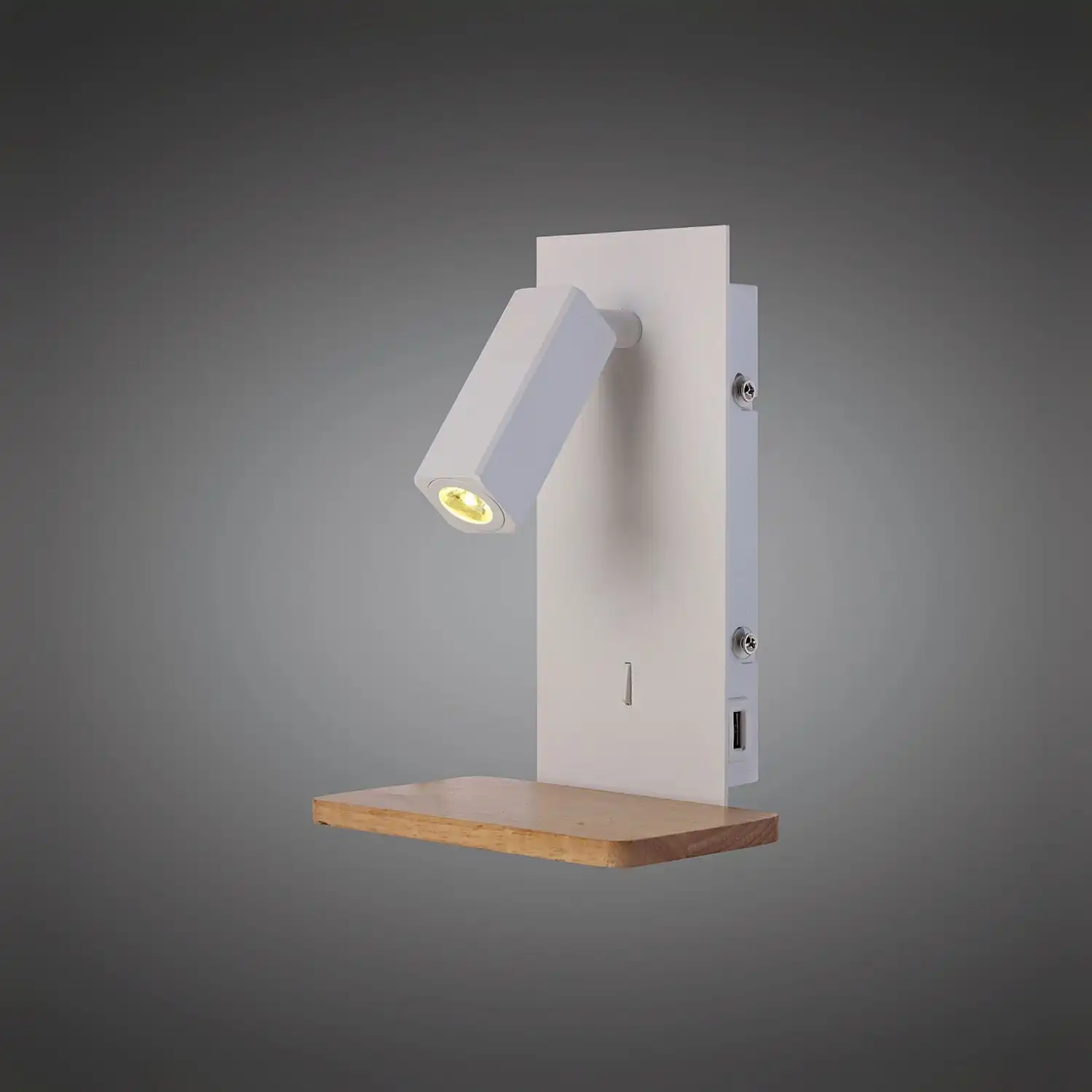 Nordica II Position Switched Wall Light With USB Socket, 180lm, 1x3W 3000K LED White Beech, 3yrs Warranty
