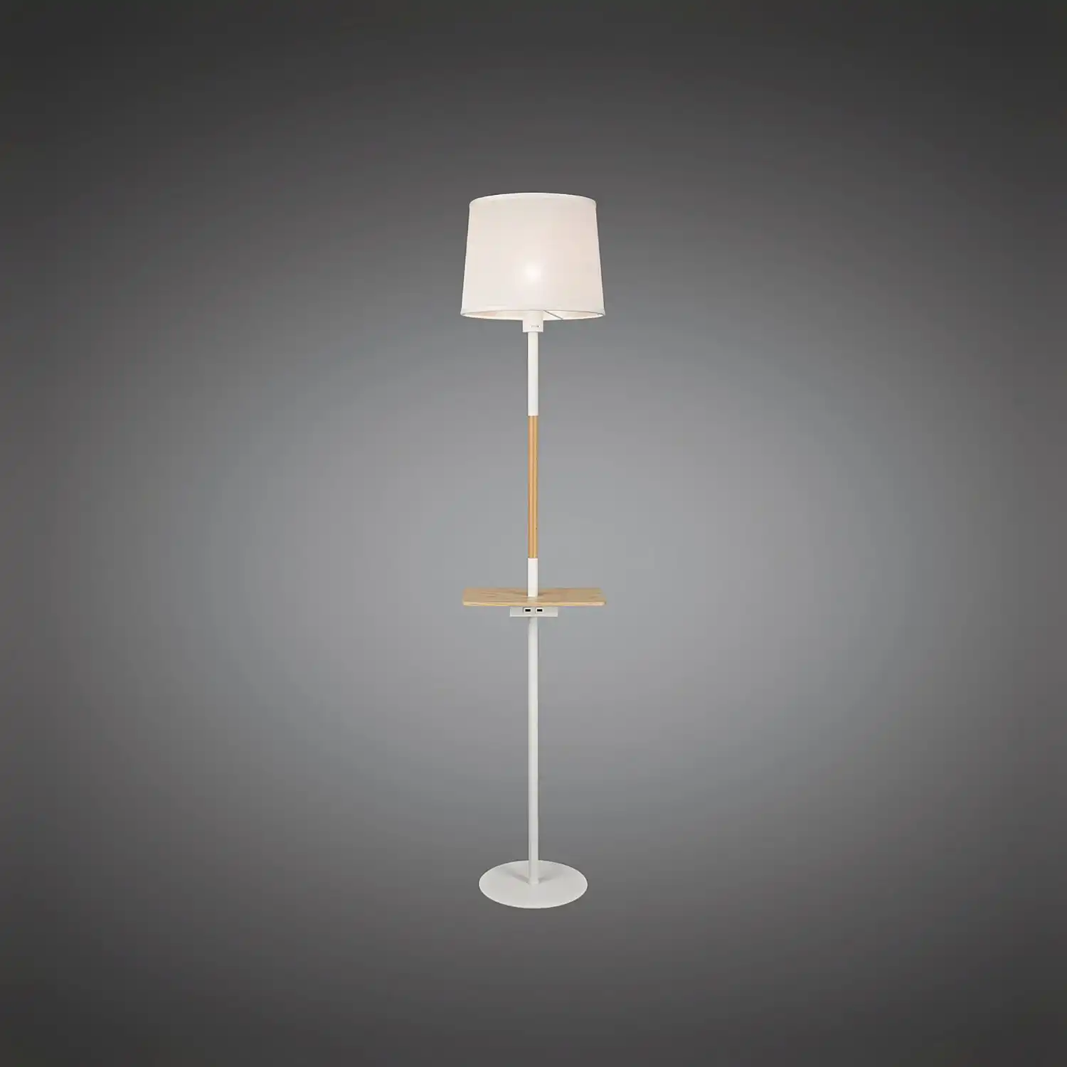 Nordica II Floor Lamp With USB Socket, 1x23W E27, White Beech With White Shade