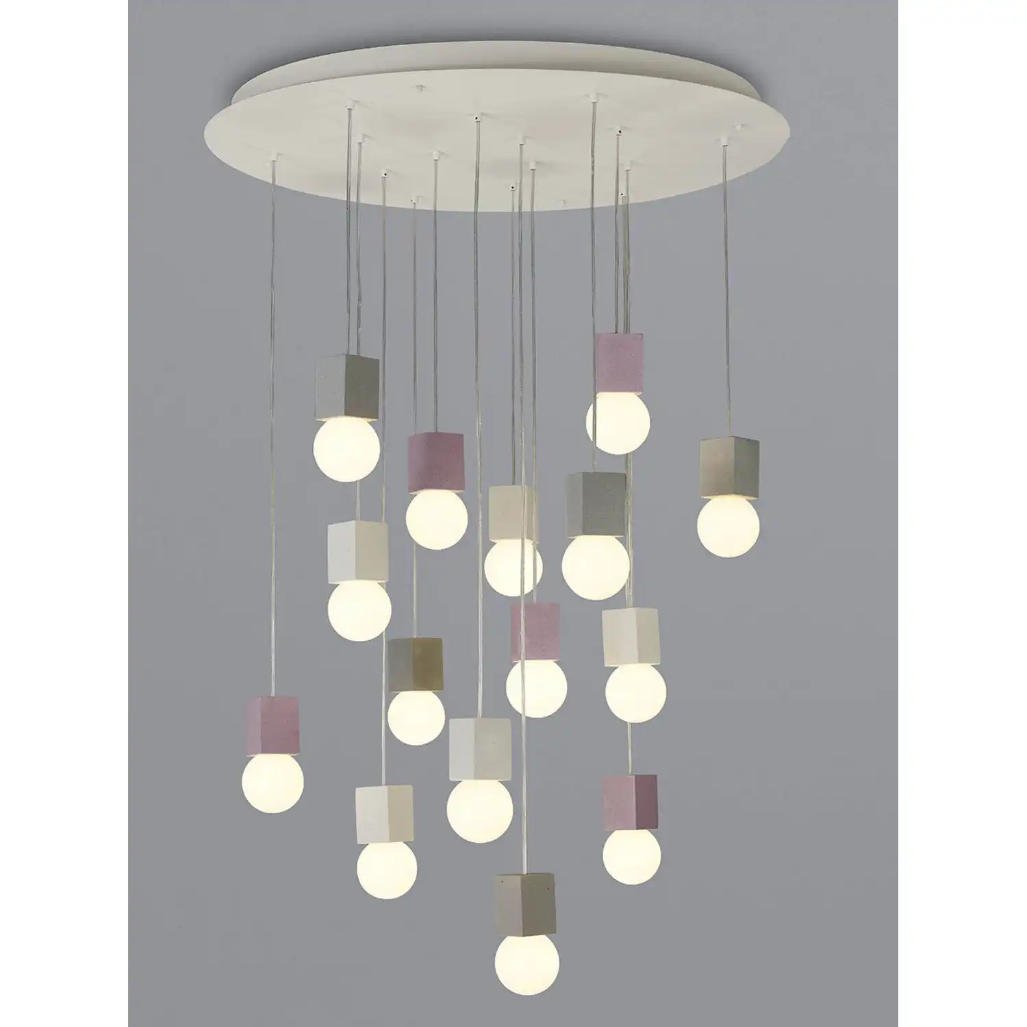 Galaxia Pendant Square, 15 Light E27, White Grey Red Cement, White Base And Cable, Item Weight: 19.4kg