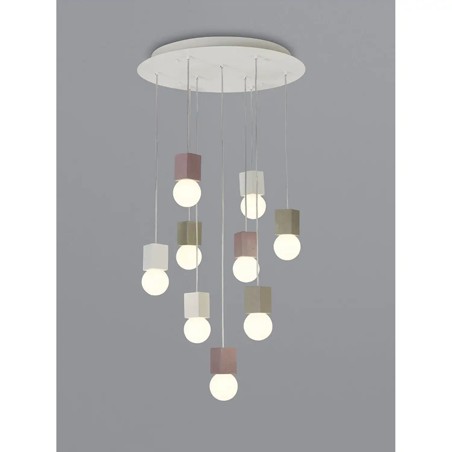 Galaxia Pendant Square, 9 Light E27, White Grey Red Cement, White Base And Cable