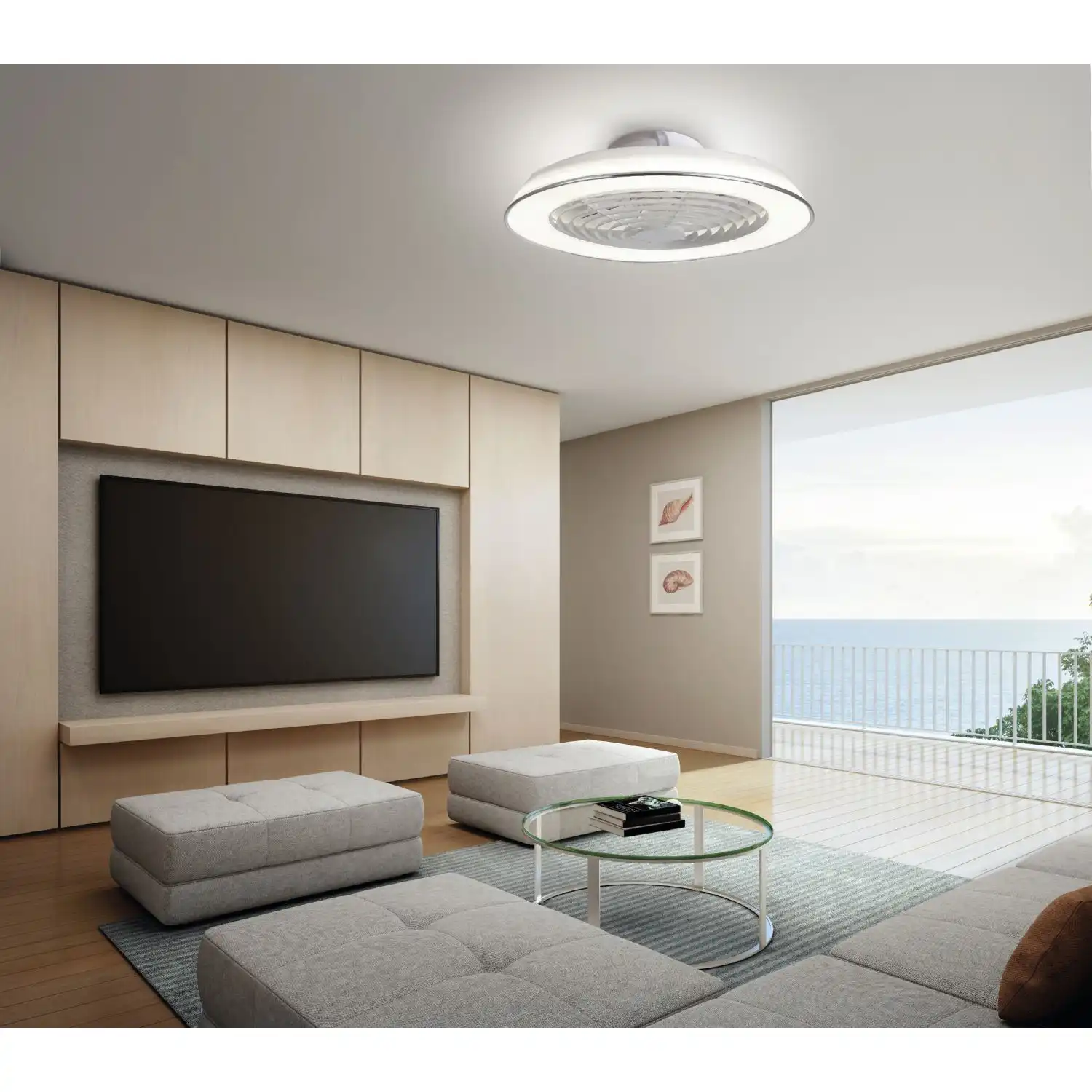 Dimmable Ceiling Light With Built Reversible Fan and Remote Control White Finish