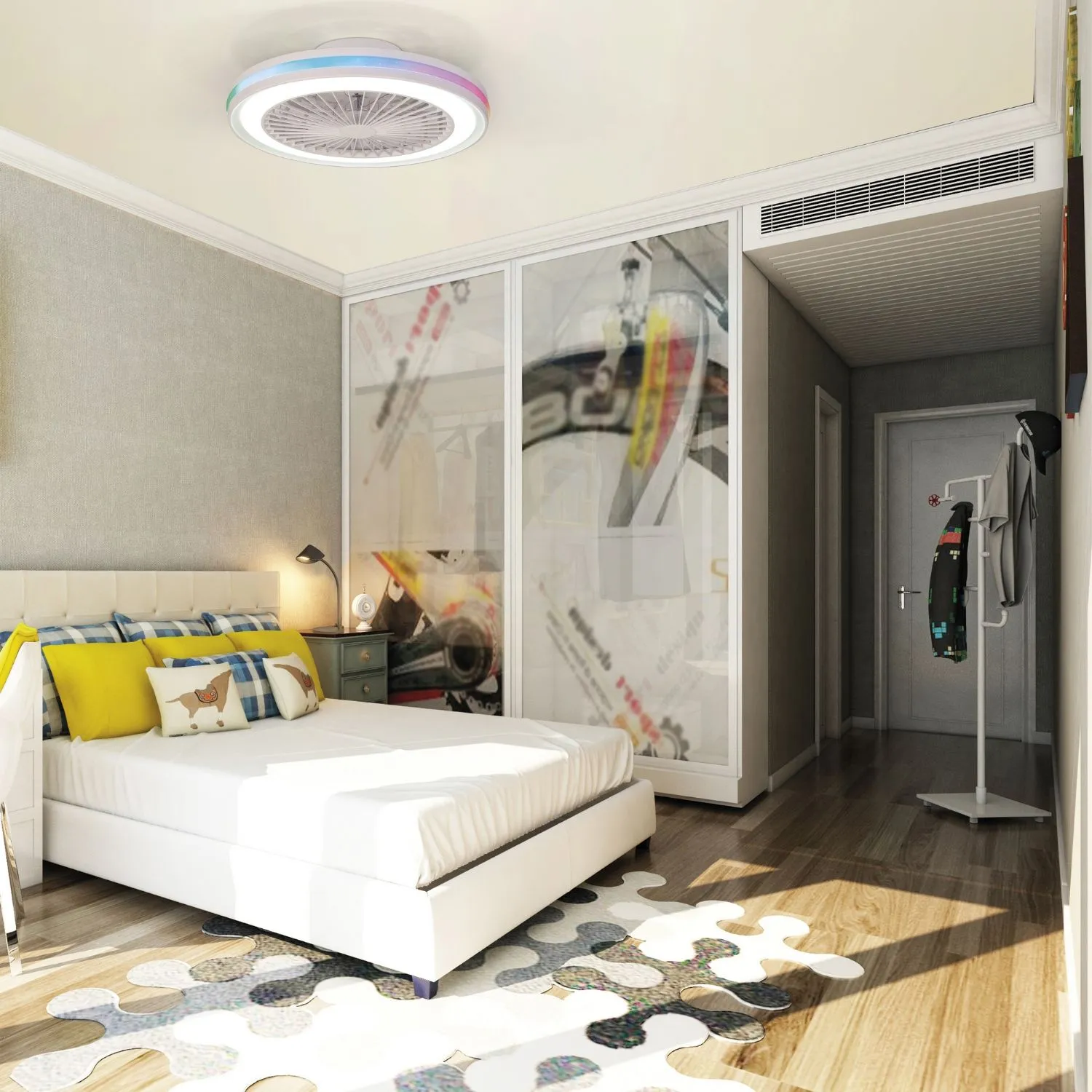 White Dimmable RGB Ceiling Light With Built In 20W DC Fan