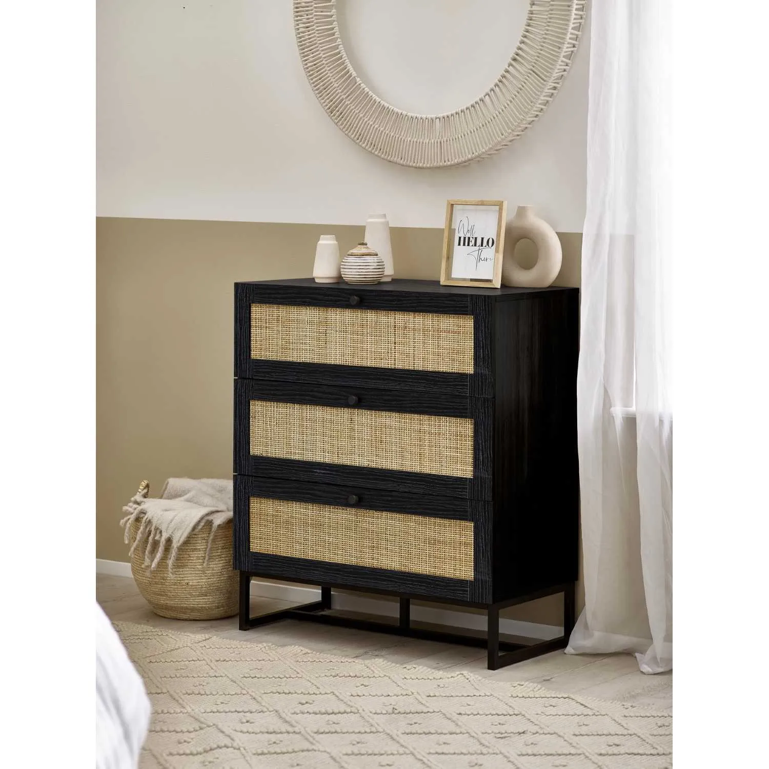 Padstow 3 Drawer Chest Black
