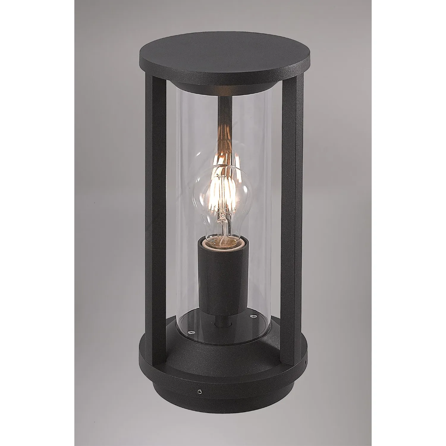 Anthracite Clear Medium 1 Light E27 Cylindrical Post Lamp