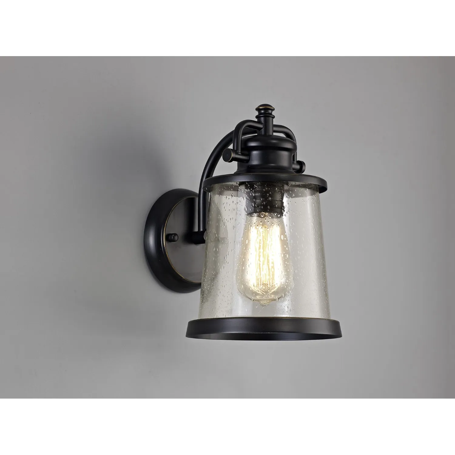 Wandsworth Wall Lamp, 1 x E27, Black Gold With Seeded Clear Glass, IP54, 2yrs Warranty