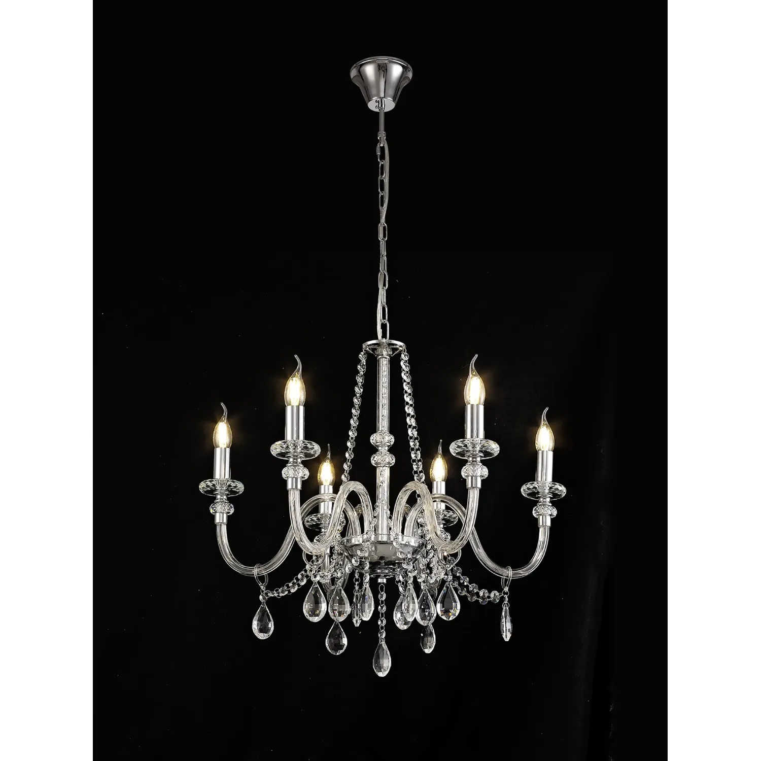Wimbledon Chandelier Pendant, 6 Light E14, Polished Chrome Clear Glass Crystal, (ITEM REQUIRES CONSTRUCTION CONNECTION)