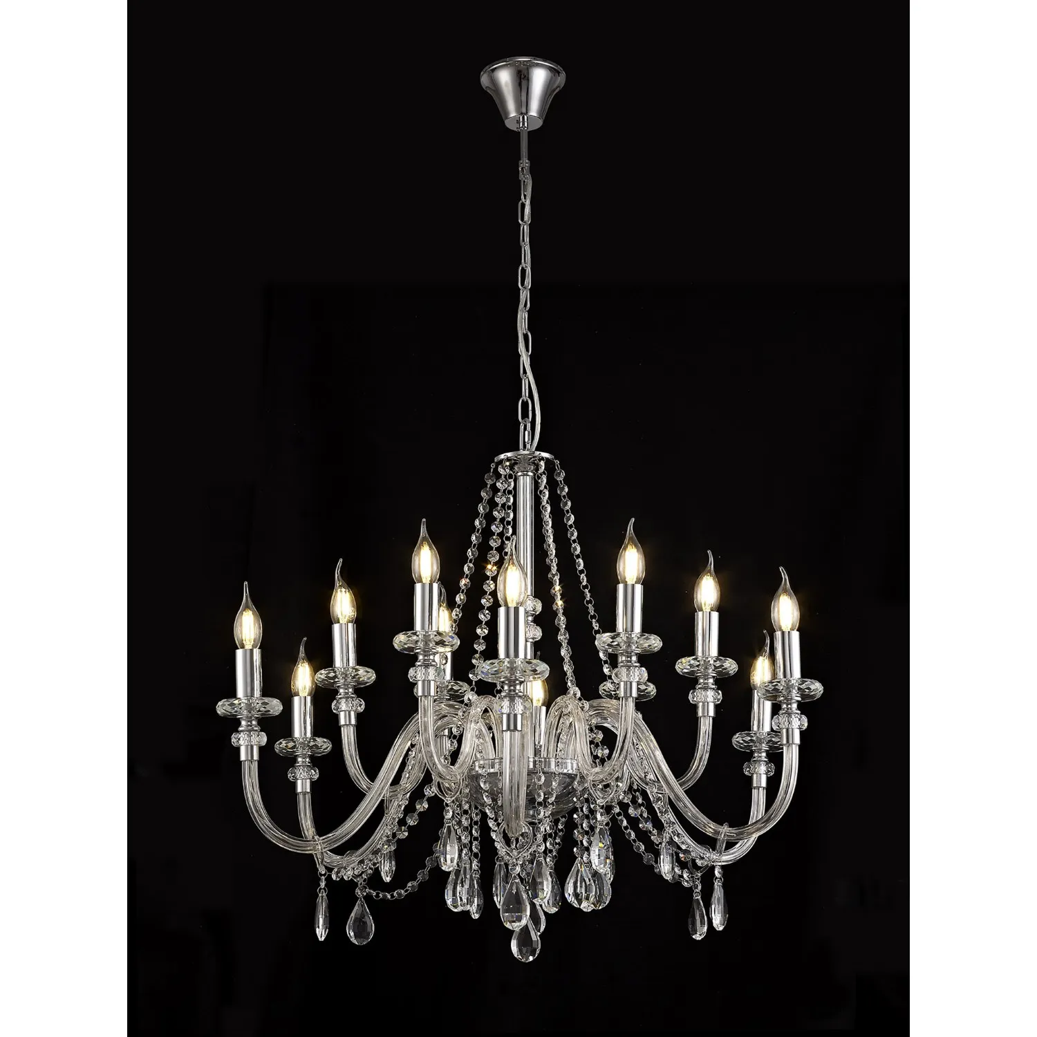 Wimbledon Chandelier Pendant, 12 Light E14, Polished Chrome Clear Glass Crystal, (ITEM REQUIRES CONSTRUCTION CONNECTION)