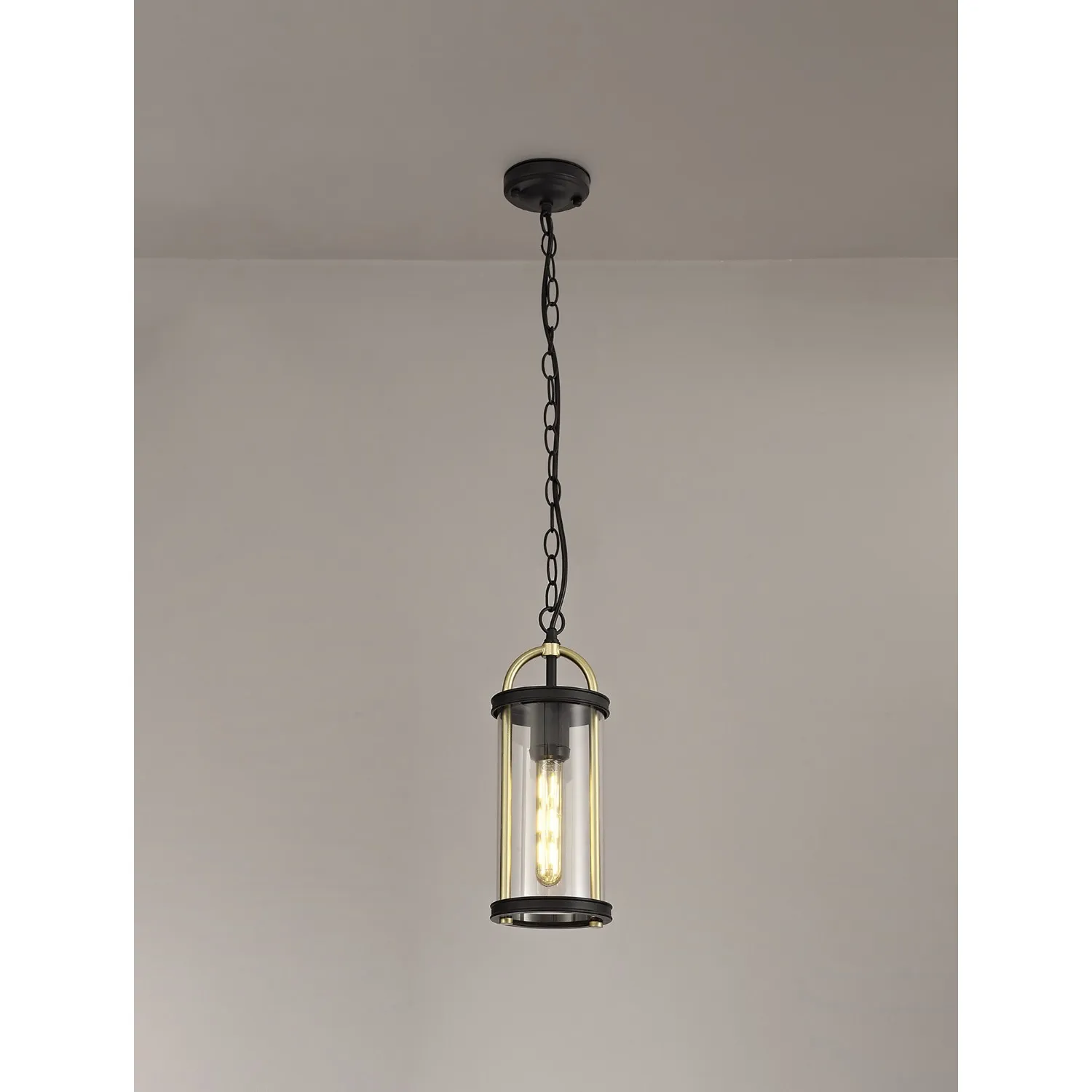 Bicester Pendant, 1 x E27, Black And Gold Clear Glass, IP54, 2yrs Warranty